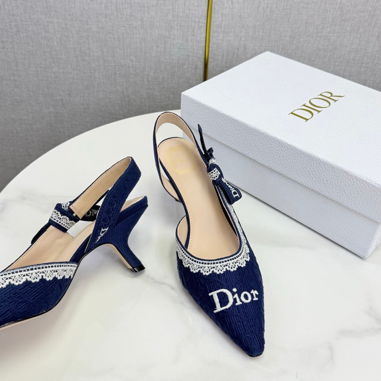CD 26 Embroidered Slingback 65 Dark Blue Canvas 620368
