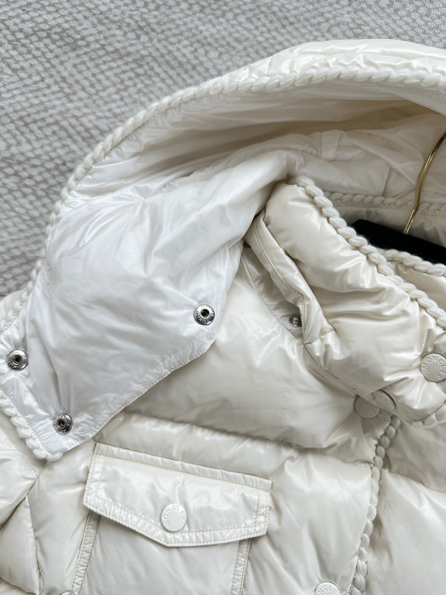 MC 2025 Hooded Down Jacket White Nylon Fabric