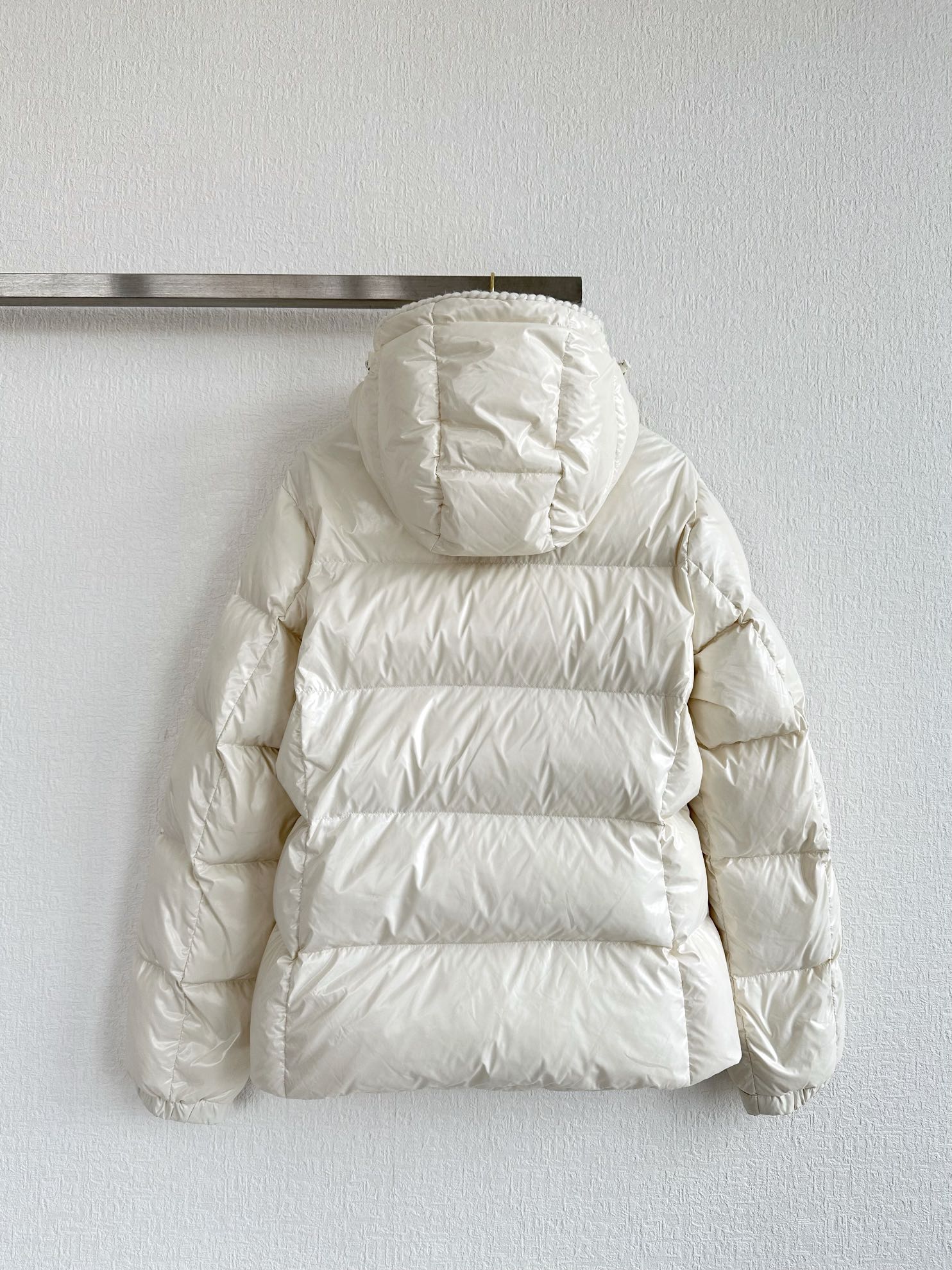 MC 2025 Hooded Down Jacket White Nylon Fabric