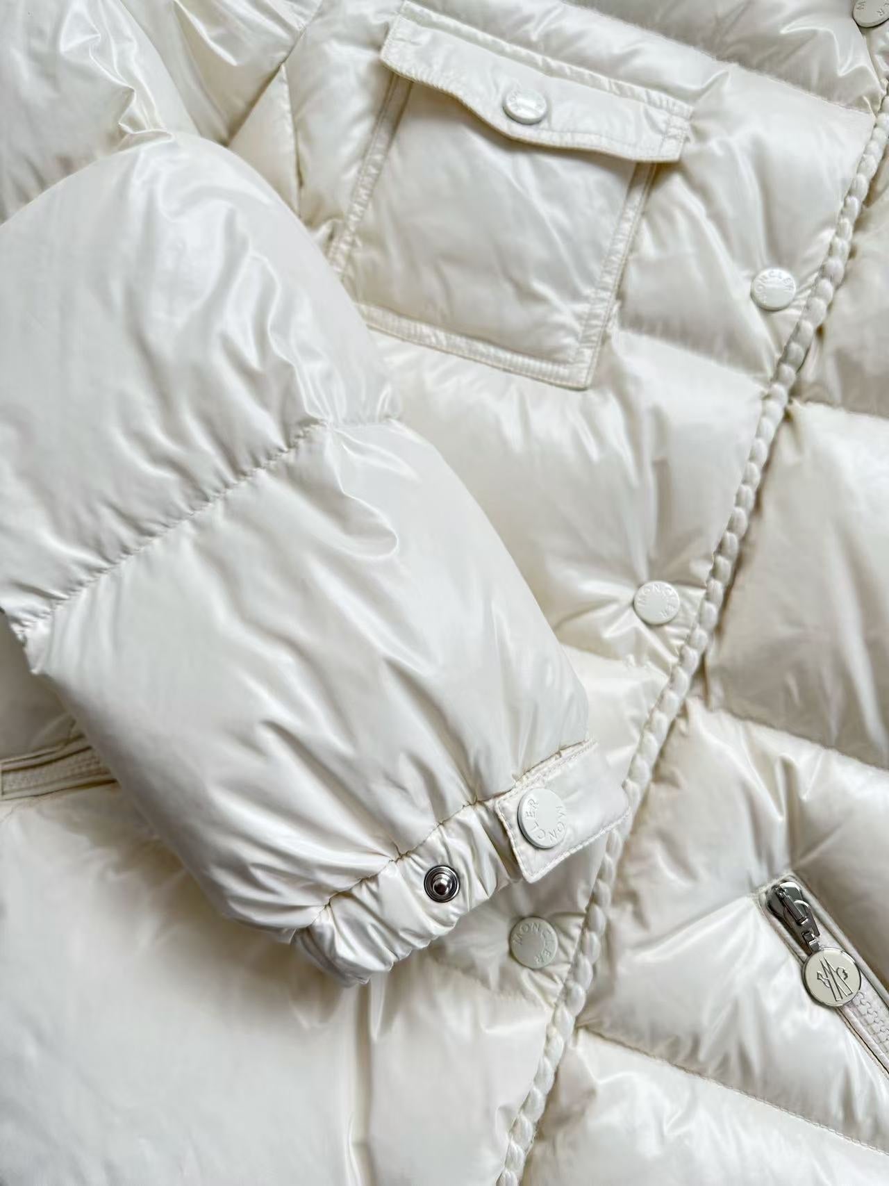 MC 2025 Hooded Down Jacket White Nylon Fabric