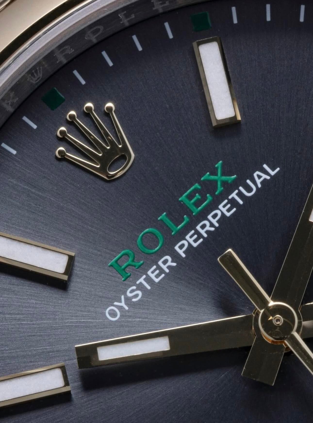 Rolex Oyster Perpetual 41mm Grey Dial Gold Bezel