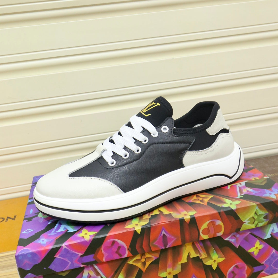 LV SNEAKER BLACK MIX WHITE IVORY CALFSKIN