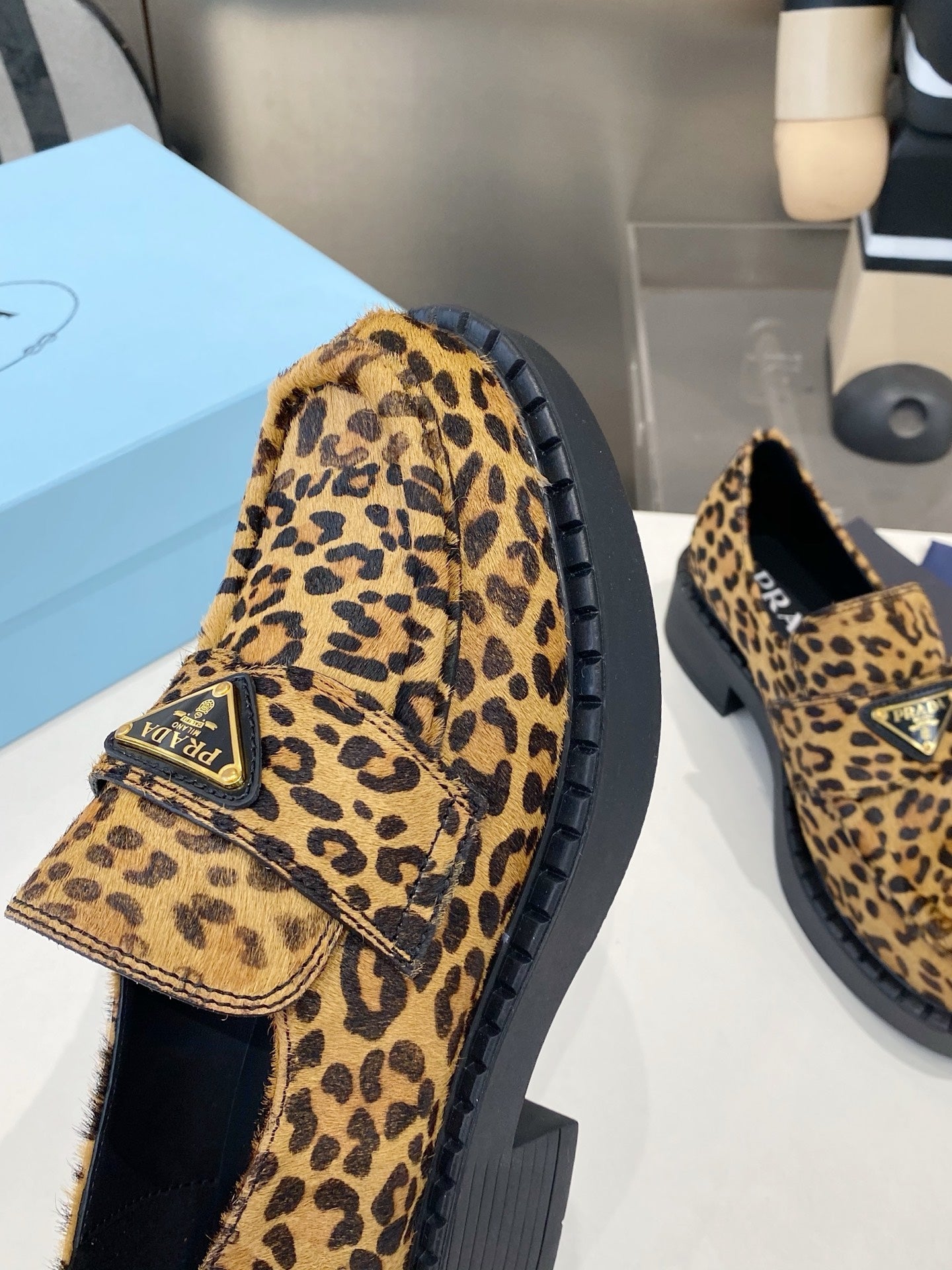 PRA 26S Platform Loafers Black Brown Leopard Leather 628562