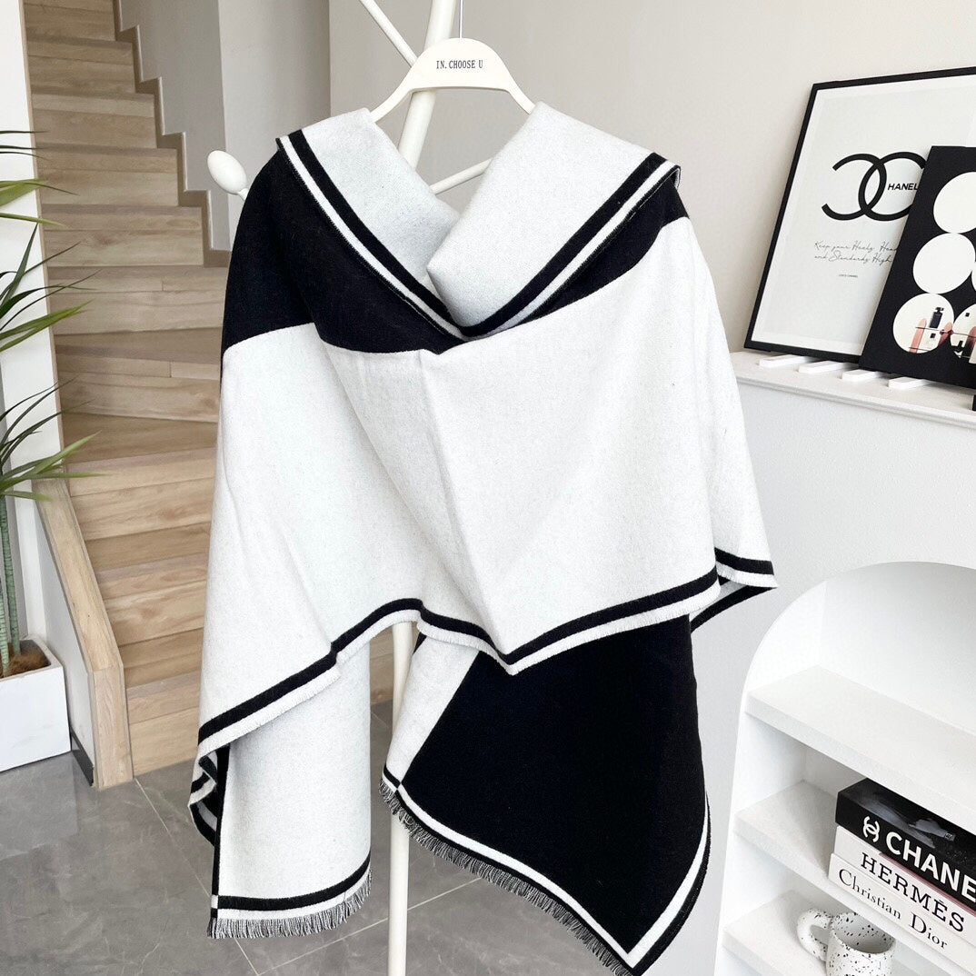 CC Scarf 195 CM Black Mix White Cashmere And Wool 418443