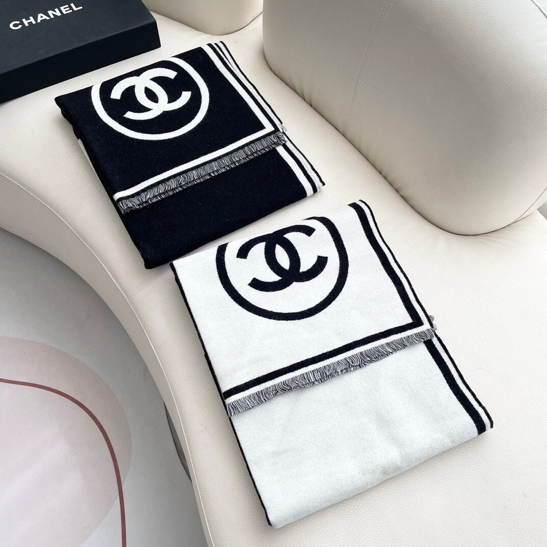 CC Scarf 195 CM Black Mix White Cashmere And Wool 418443