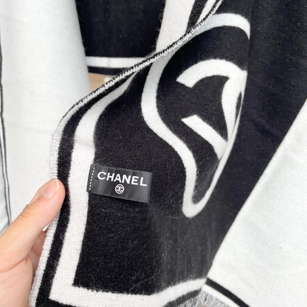 CC Scarf 195 CM Black Mix White Cashmere And Wool 418443