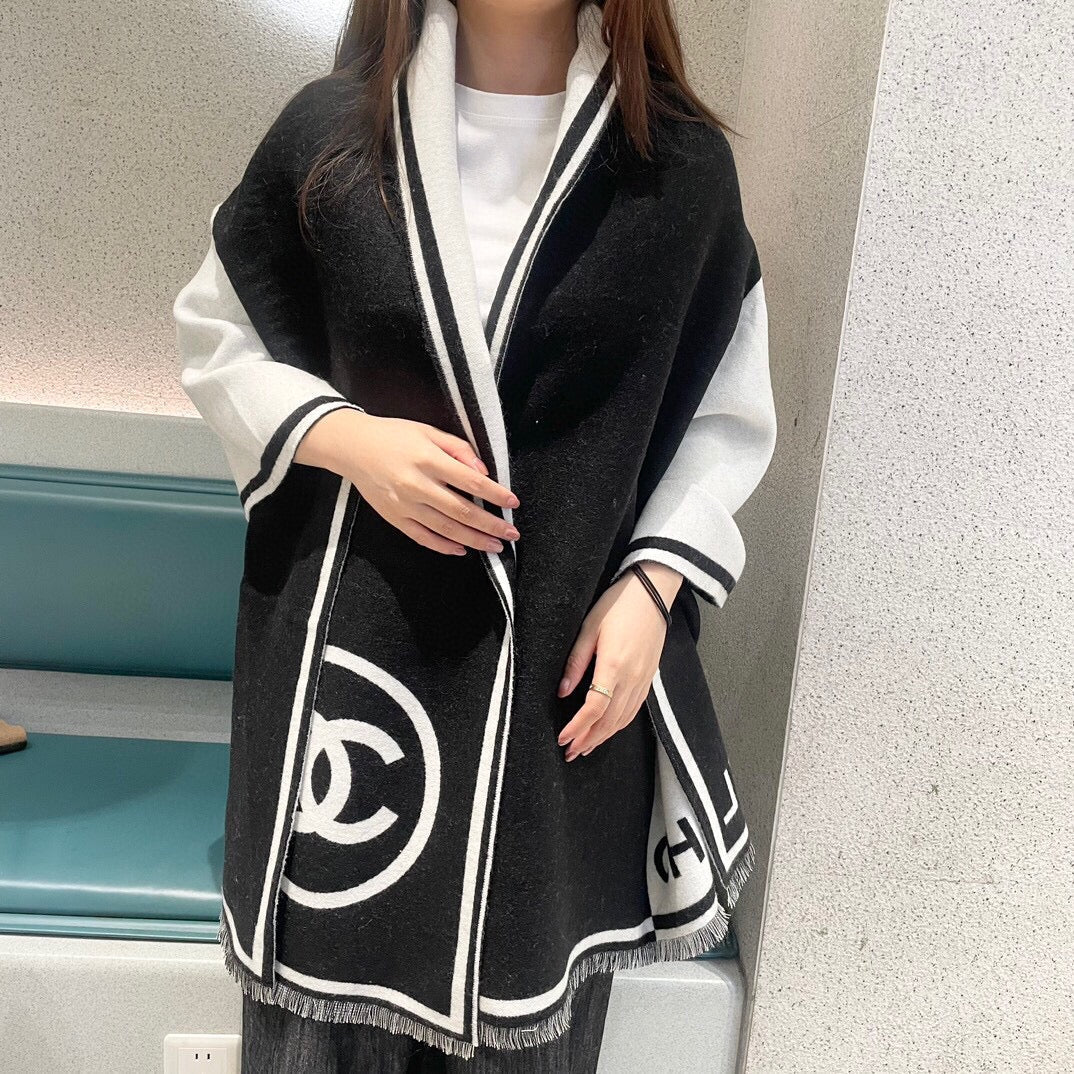 CC Scarf 195 CM Black Mix White Cashmere And Wool 418443