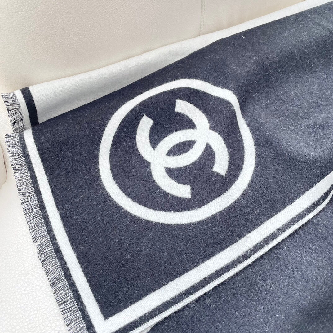 CC Scarf 195 CM Black Mix White Cashmere And Wool 418443