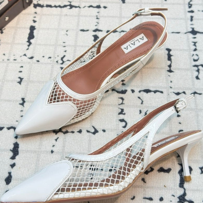 Alaia Heart 50mm Heels Slingbacks White Sheepskin  800931