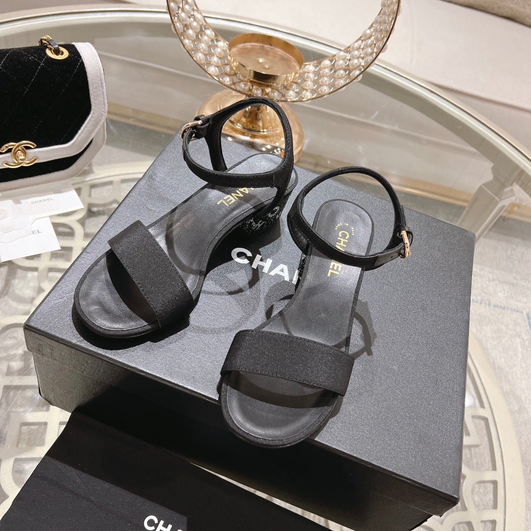 CC 25C 5CM Mid Heed Sandals Black Fabric 213321