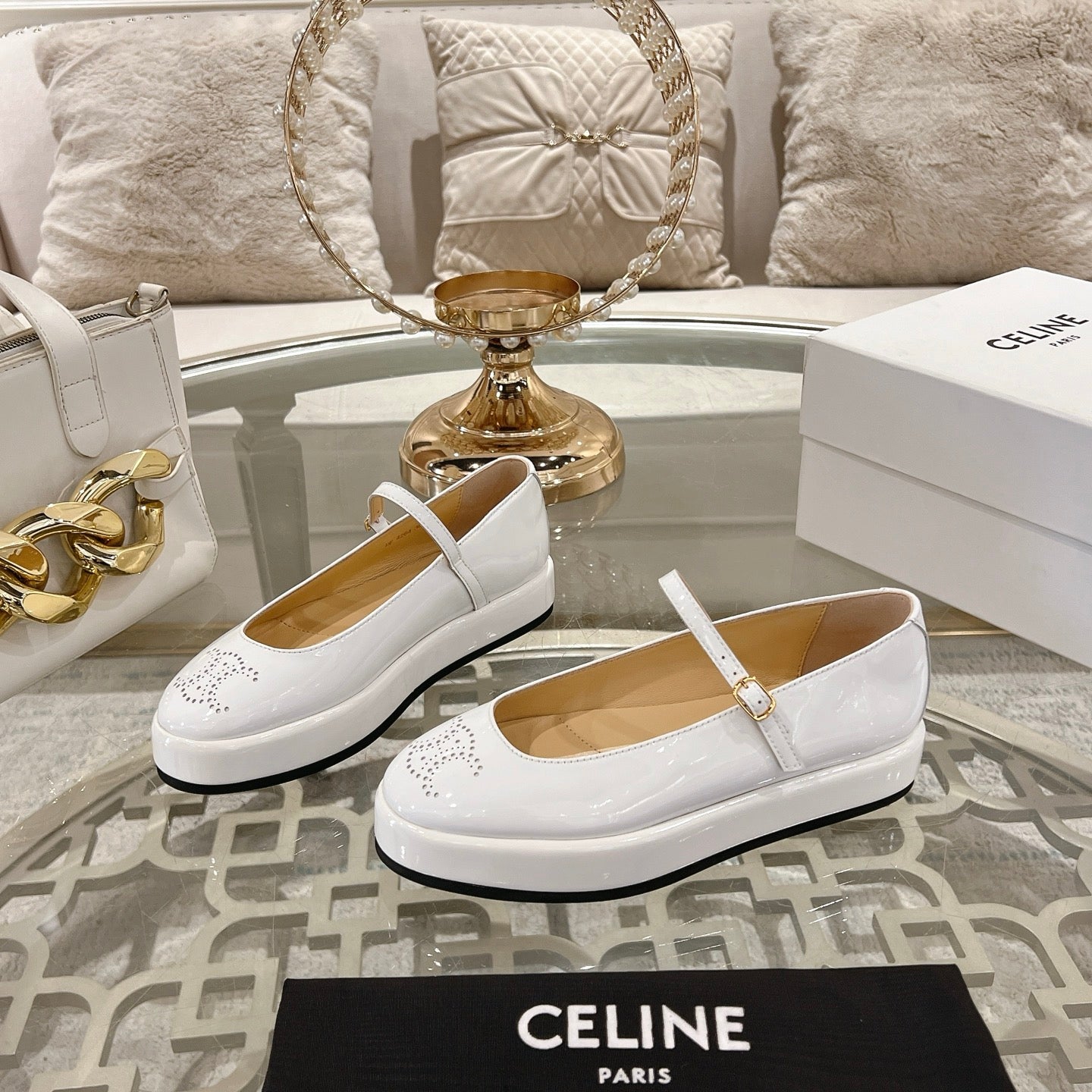 Celine 26 Mary-Jane Ballerina Shoes Patent Calfskin 736544