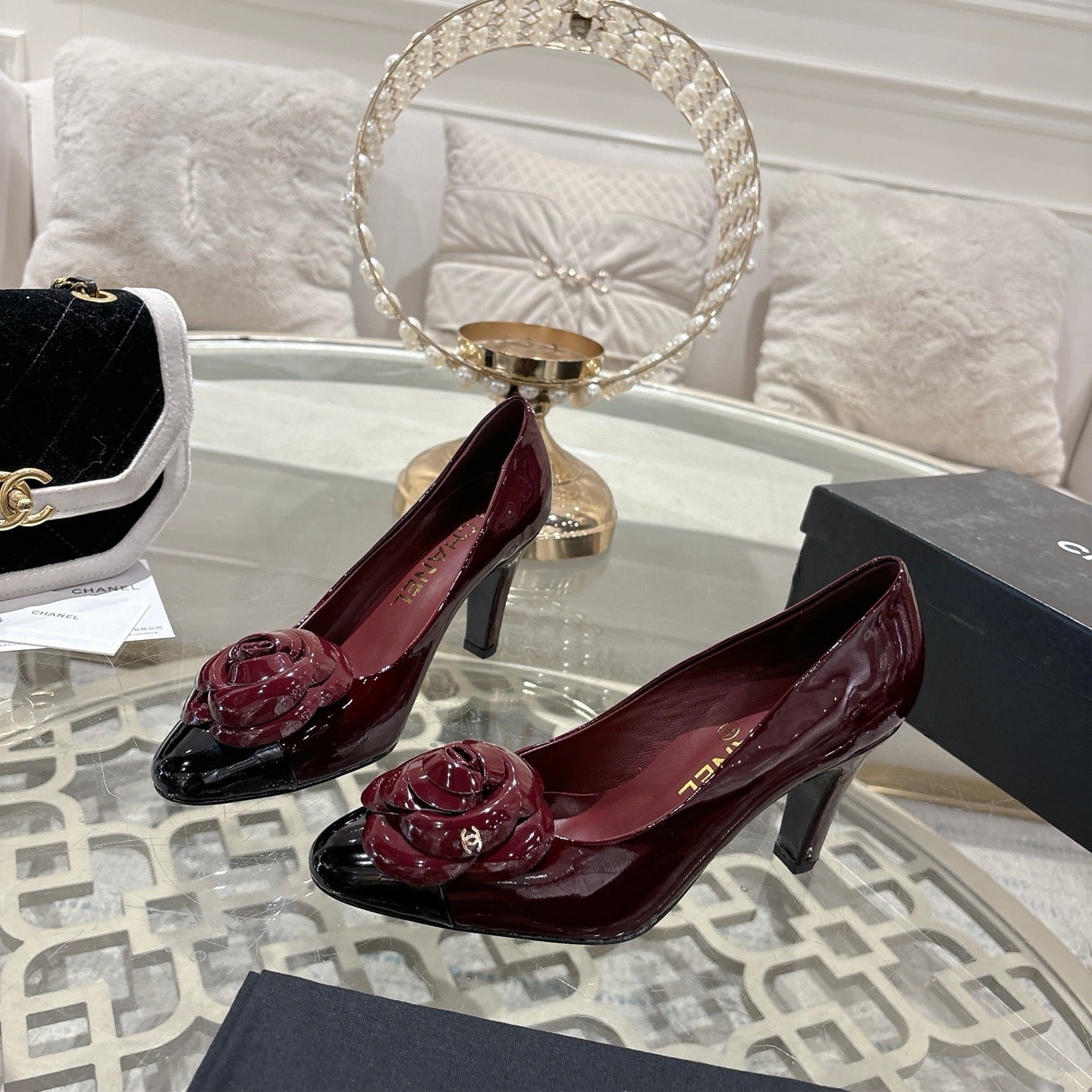 CC 26s High Heels Pump 85 Burgundy Black Patent Leather 627004