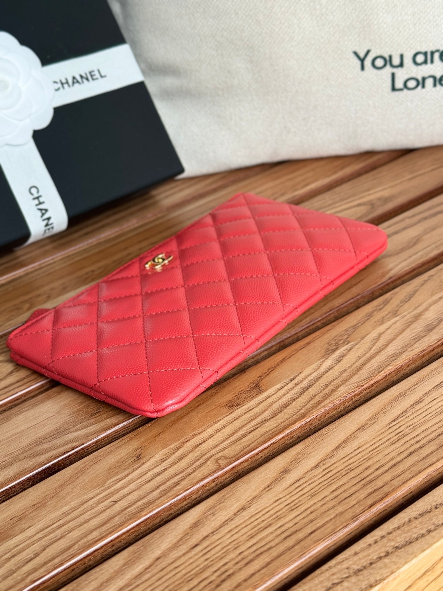 cc zipped wallet 20cm red quilted caviar gold hardware