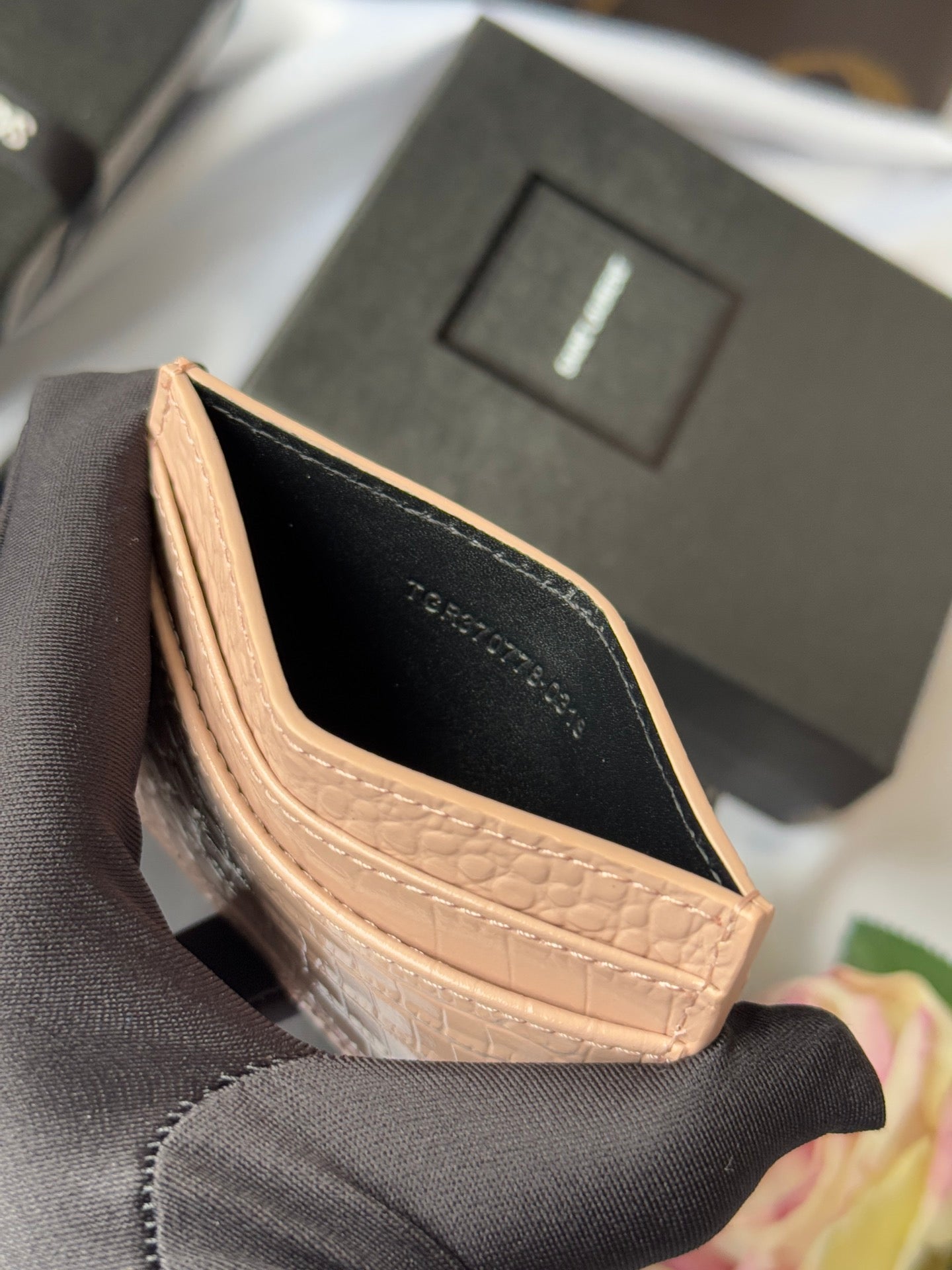 YSL Card Holder 10cm Wallet Pink Gold Leather 240557