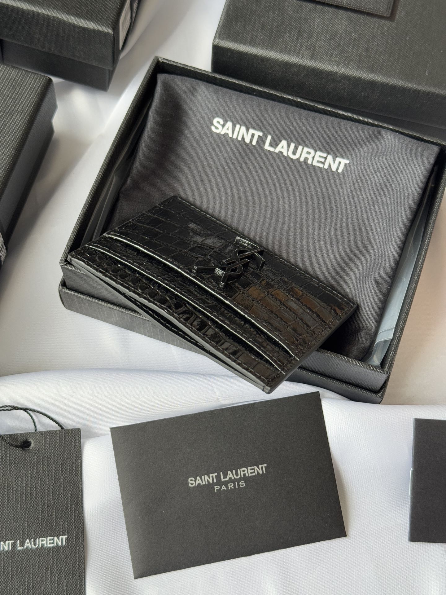 YSL Card Holder 10cm Wallet Full Black Leather 240552