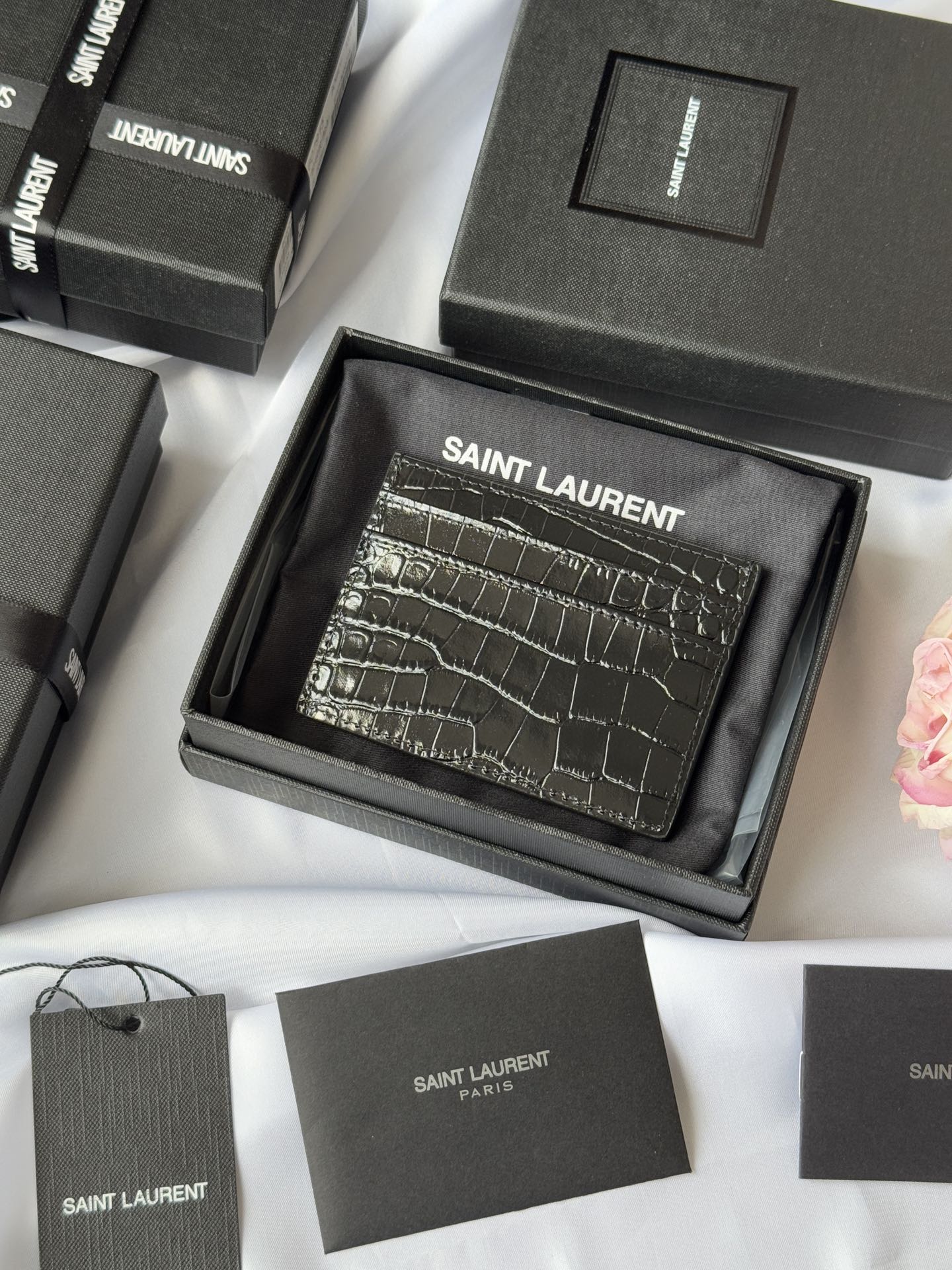 YSL Card Holder 10cm Wallet Black Gold Leather 240550
