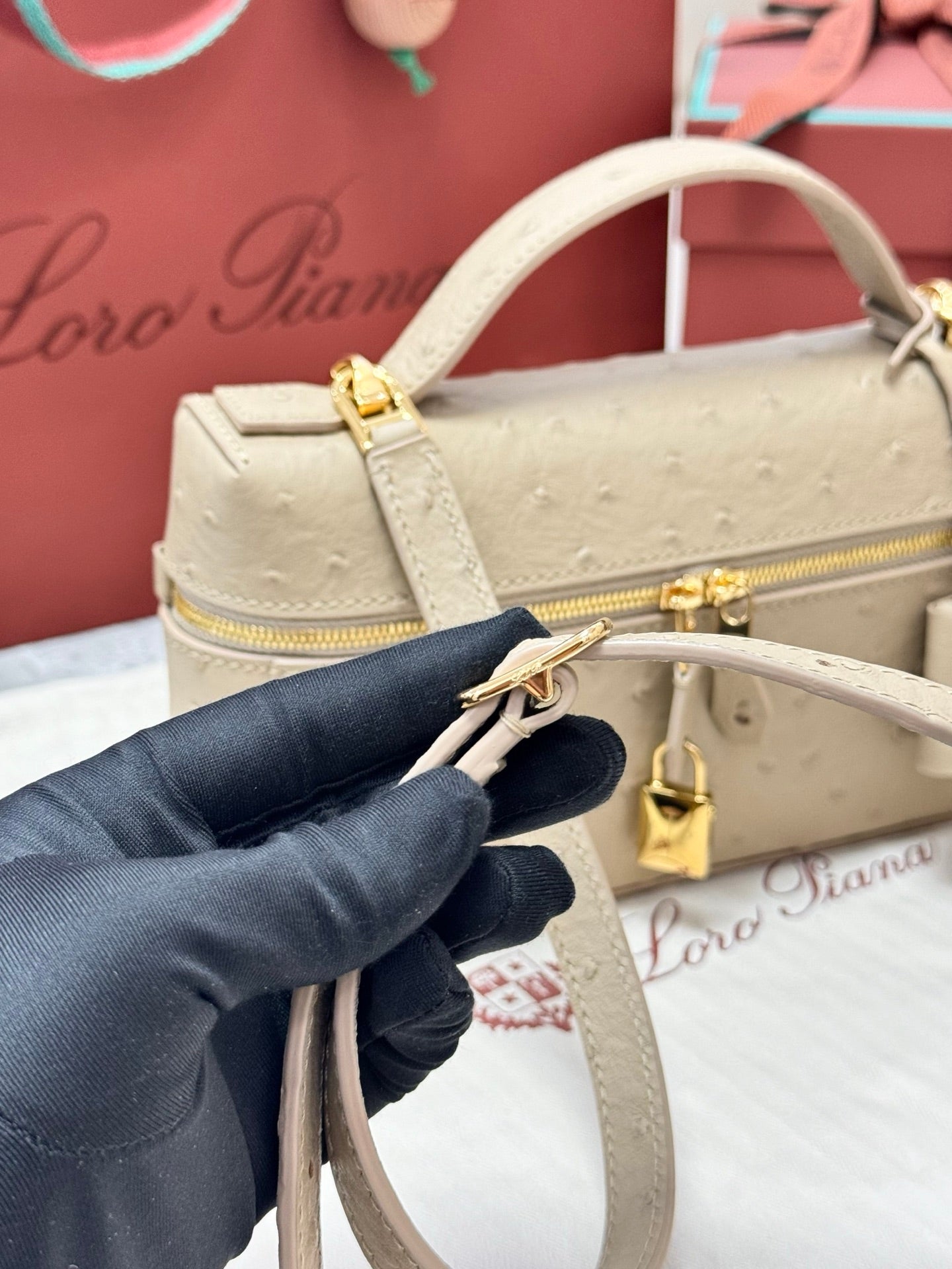 LP 2026 Extra Bag L23 Ostrich Leather With Gold Hardware
