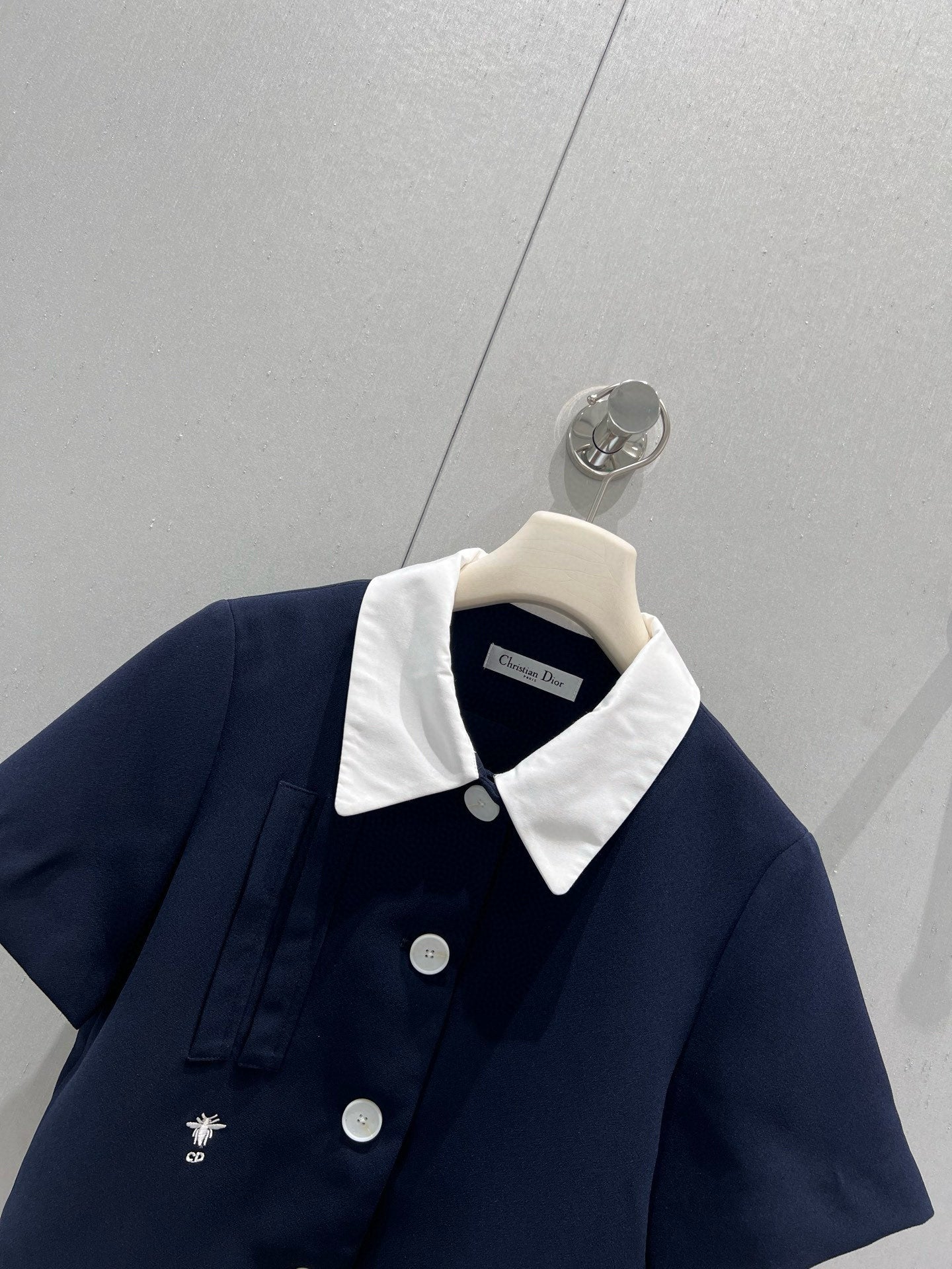 CD 25 Short-sleeved Jacket with Pleated Shorts Set Blue Polyester 220935