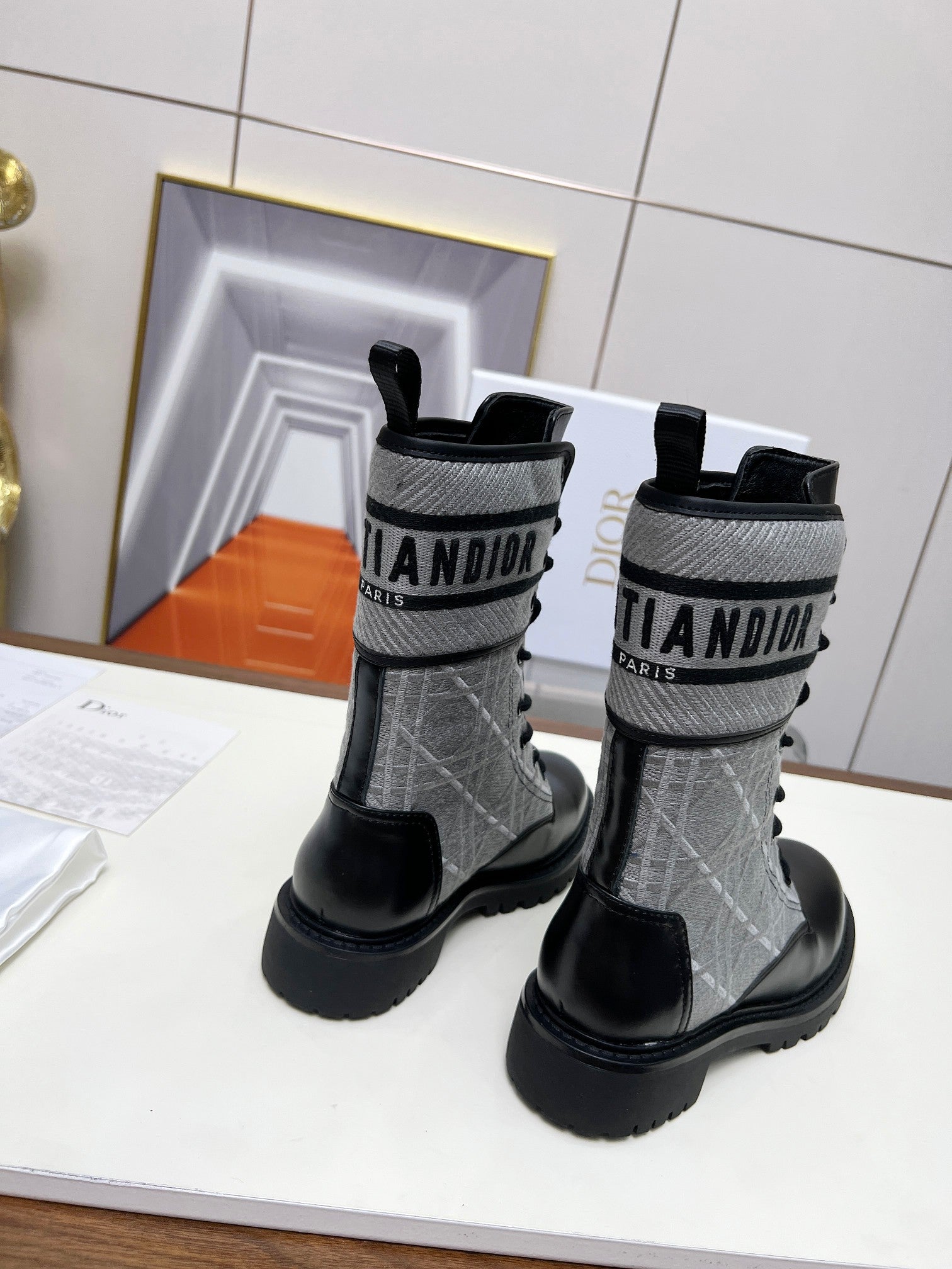 CD D-Major Ankle Boot In Grey Mix Black Denim Fabric And Lambskin  107724