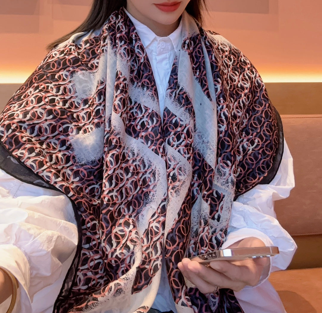 CC Square Scarf 140 CM In Colorful Cashmere Linen Fabric 371900