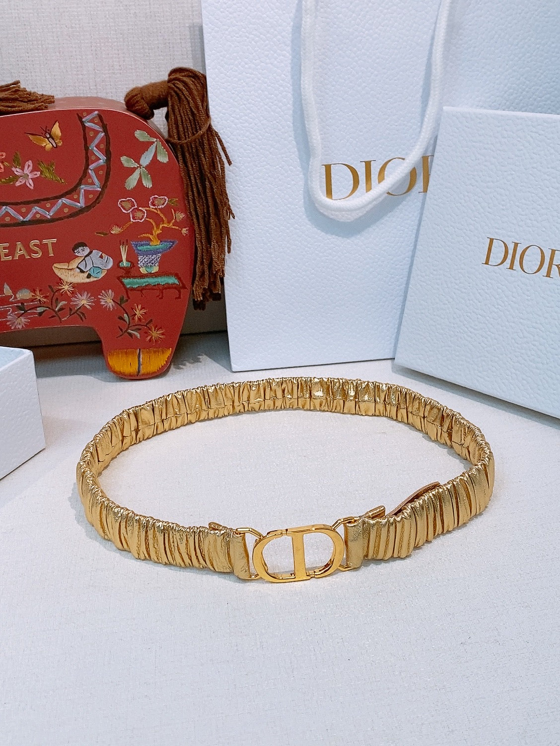 Dior Ruffled Belt 20mm Lambskin 201208