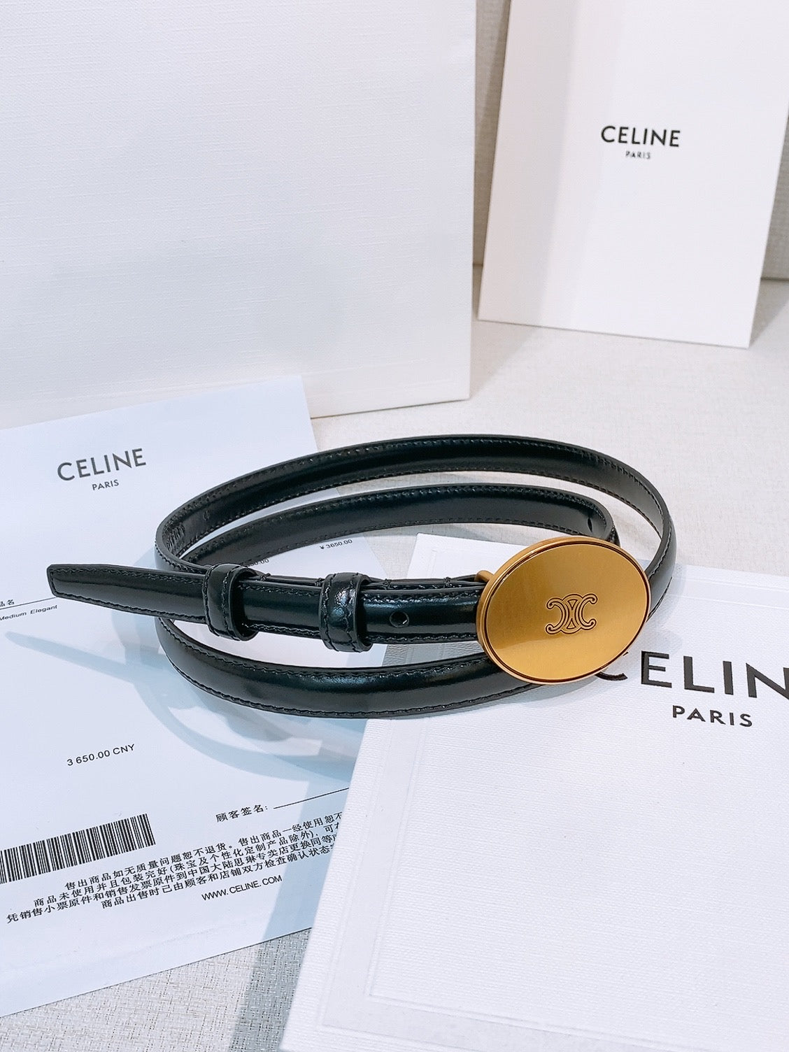 Celine 2026 Leather Belt 1.3cm With Gold-plated Triomphe Buckle