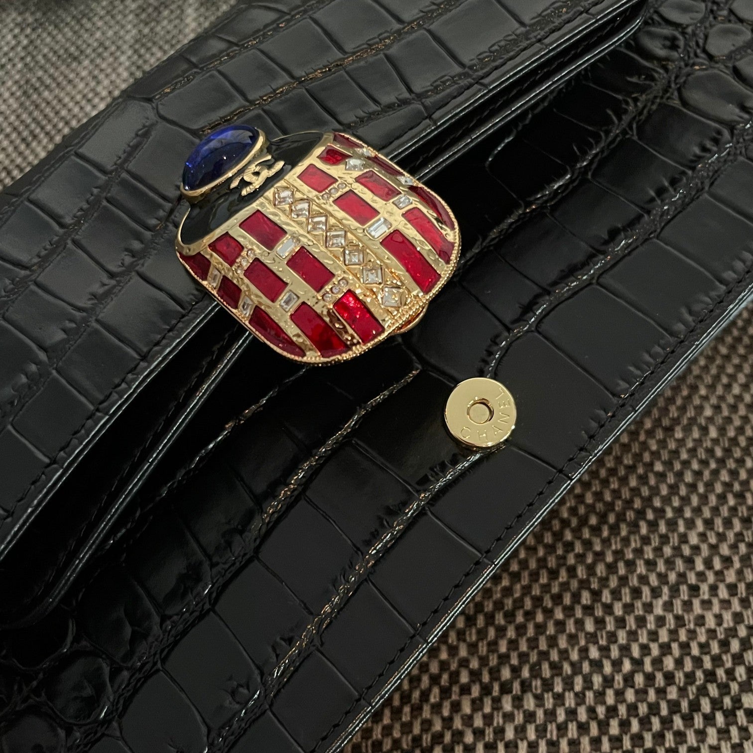 Chanel 2026 Scarab Envelope Clutch 30cm Embossed Patent Calfskin