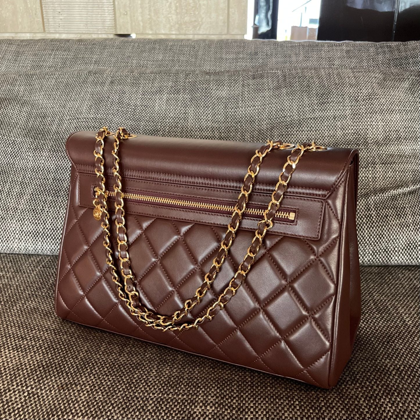 Chanel 2026 Vintage Quilted Large CC Flap Bag 33cm Embossed Calfskin