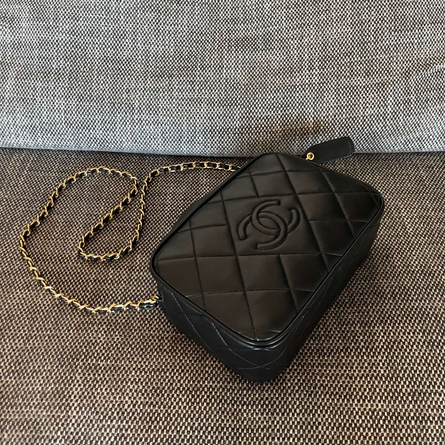 Chanel 2026 Quilted CC Diamond Camera Bag 23cm Black Calfskin
