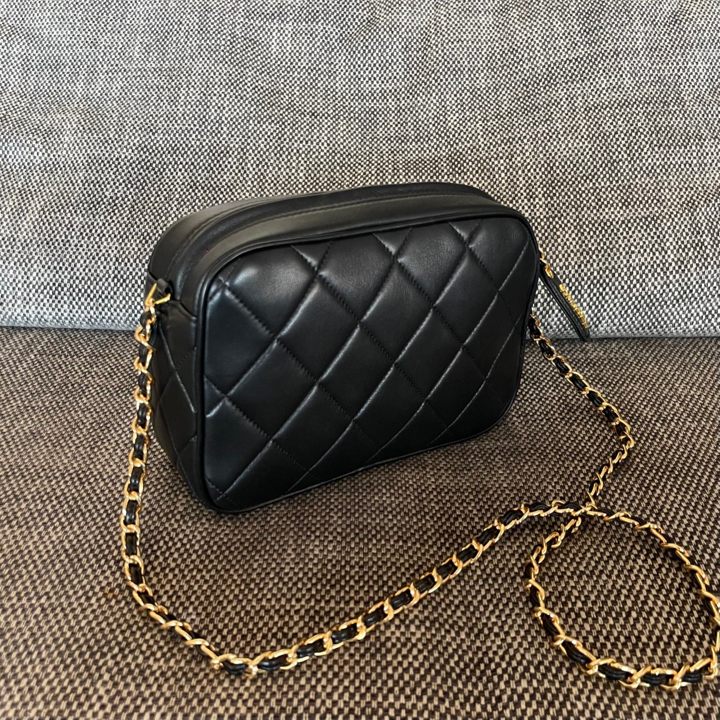 Chanel 2026 Quilted CC Diamond Camera Bag 23cm Black Calfskin
