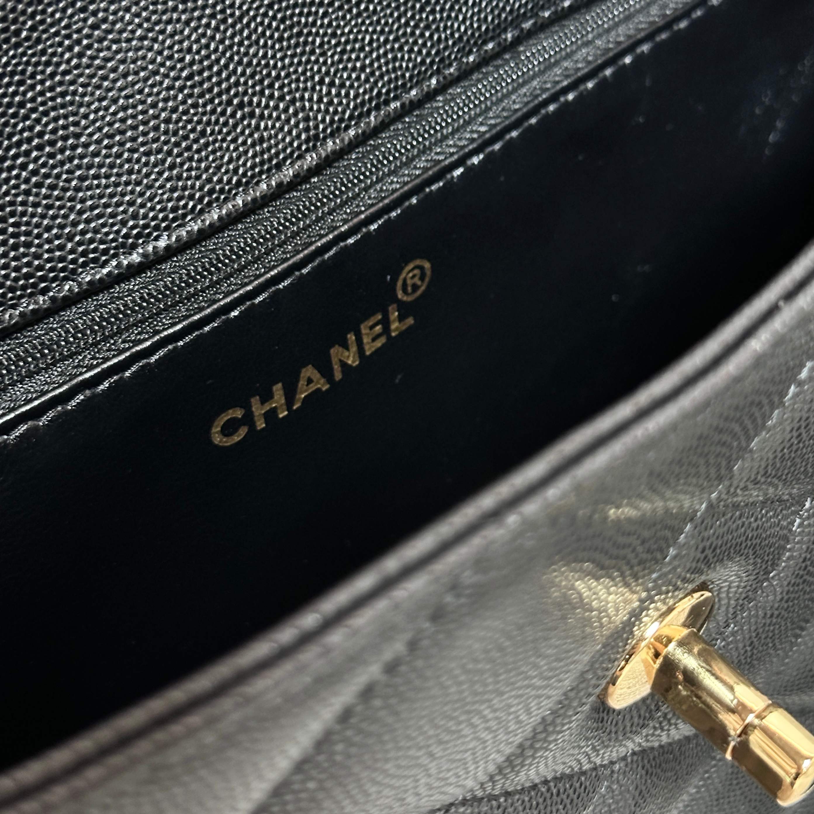 Chanel 2026 Caviar Diamond Flap Shoulder Bag 29cm Black Embossed Calfskin