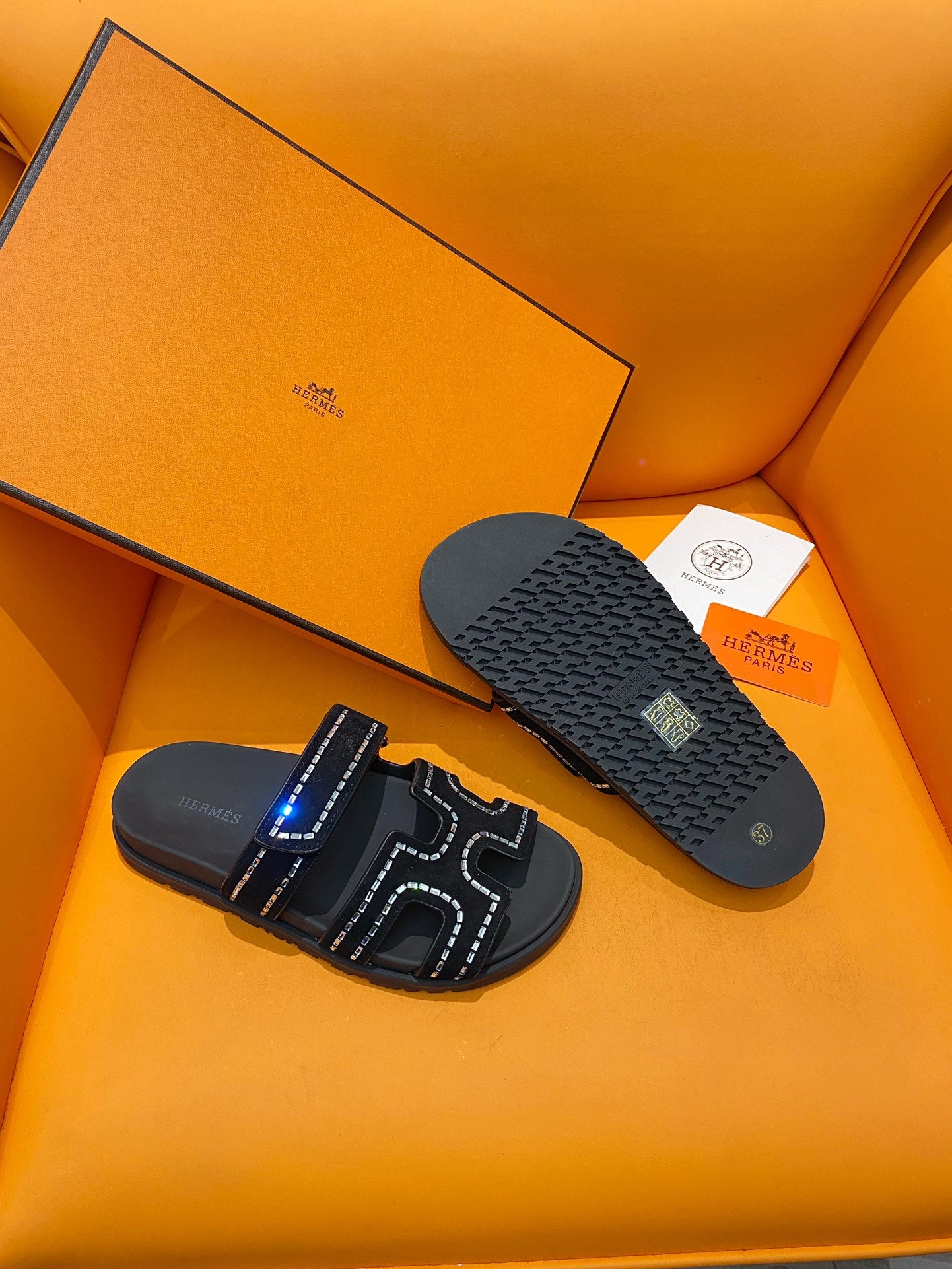 chypre sandal crystal black suede calfskin