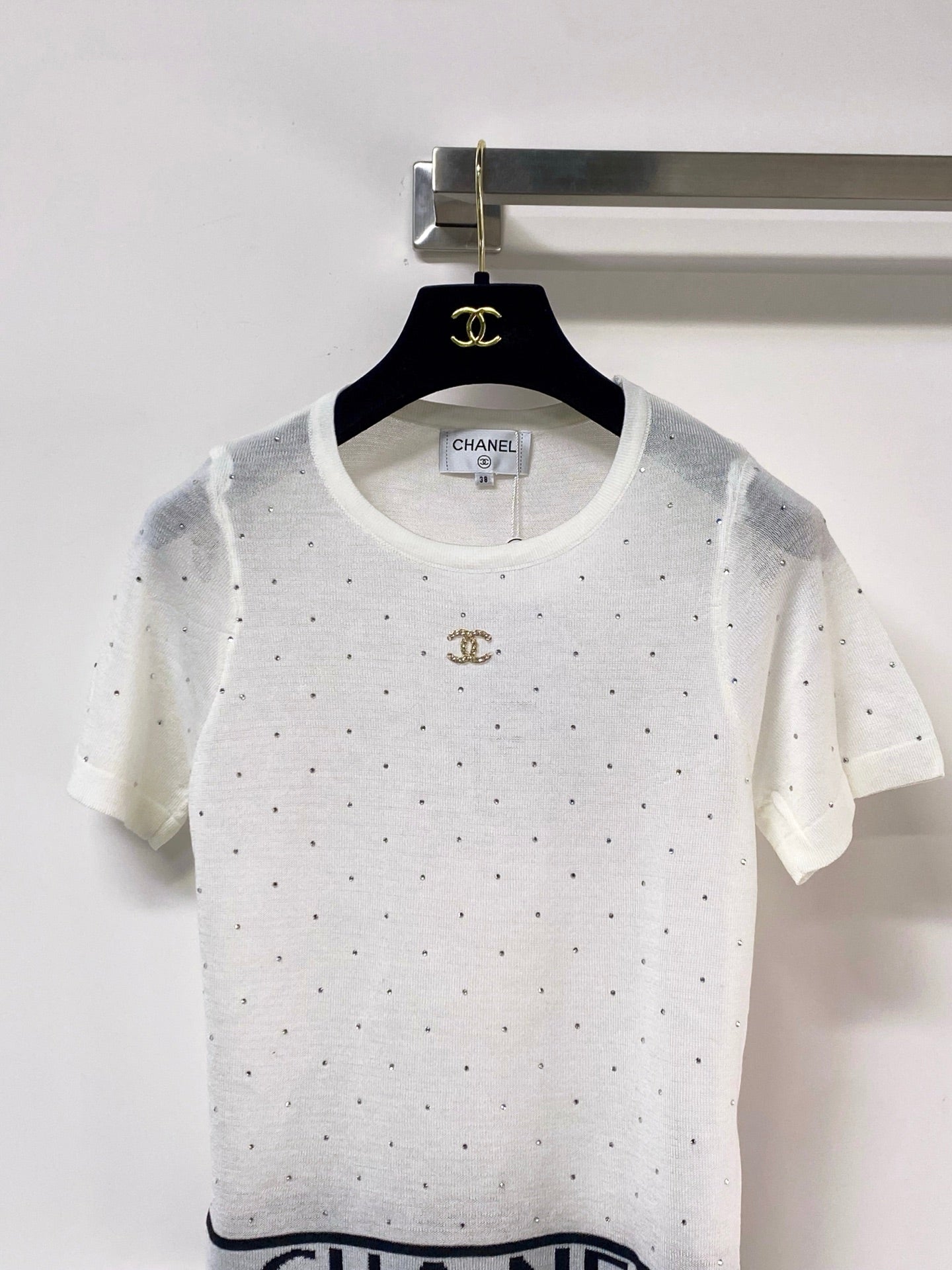 Chanel 2026 Rhinestone Knit Short-Sleeve Top Wool 330929