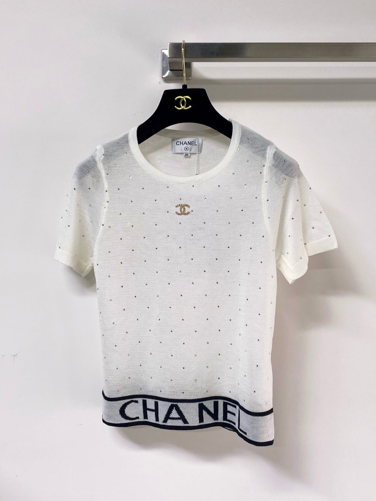 Chanel 2026 Rhinestone Knit Short-Sleeve Top Wool 330929