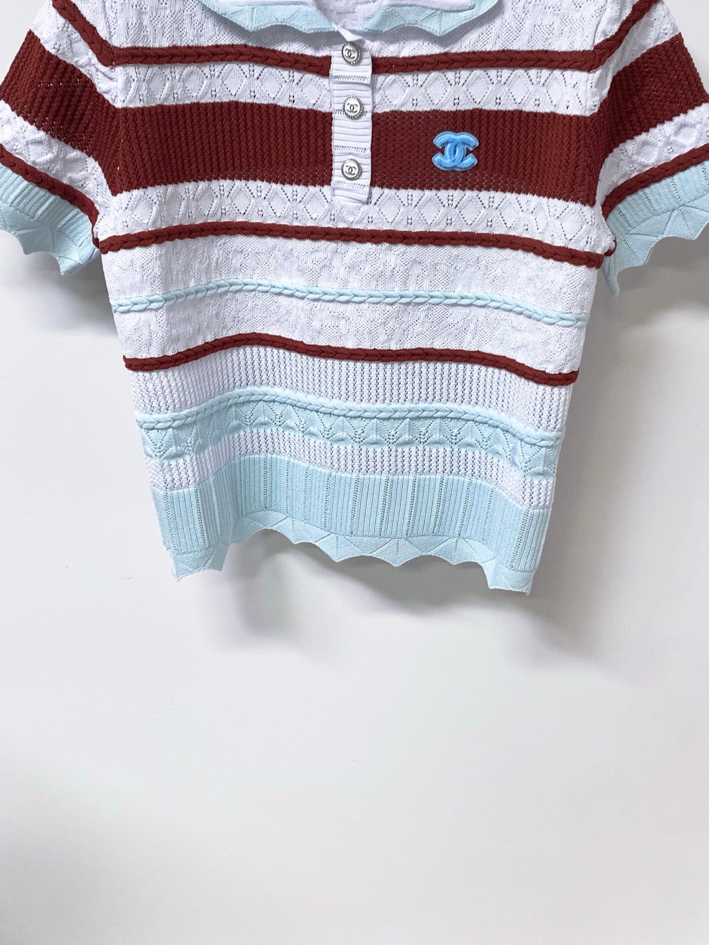 Chanel 2026 Strips Short-Sleeved Shirt Polo Tencel 380258
