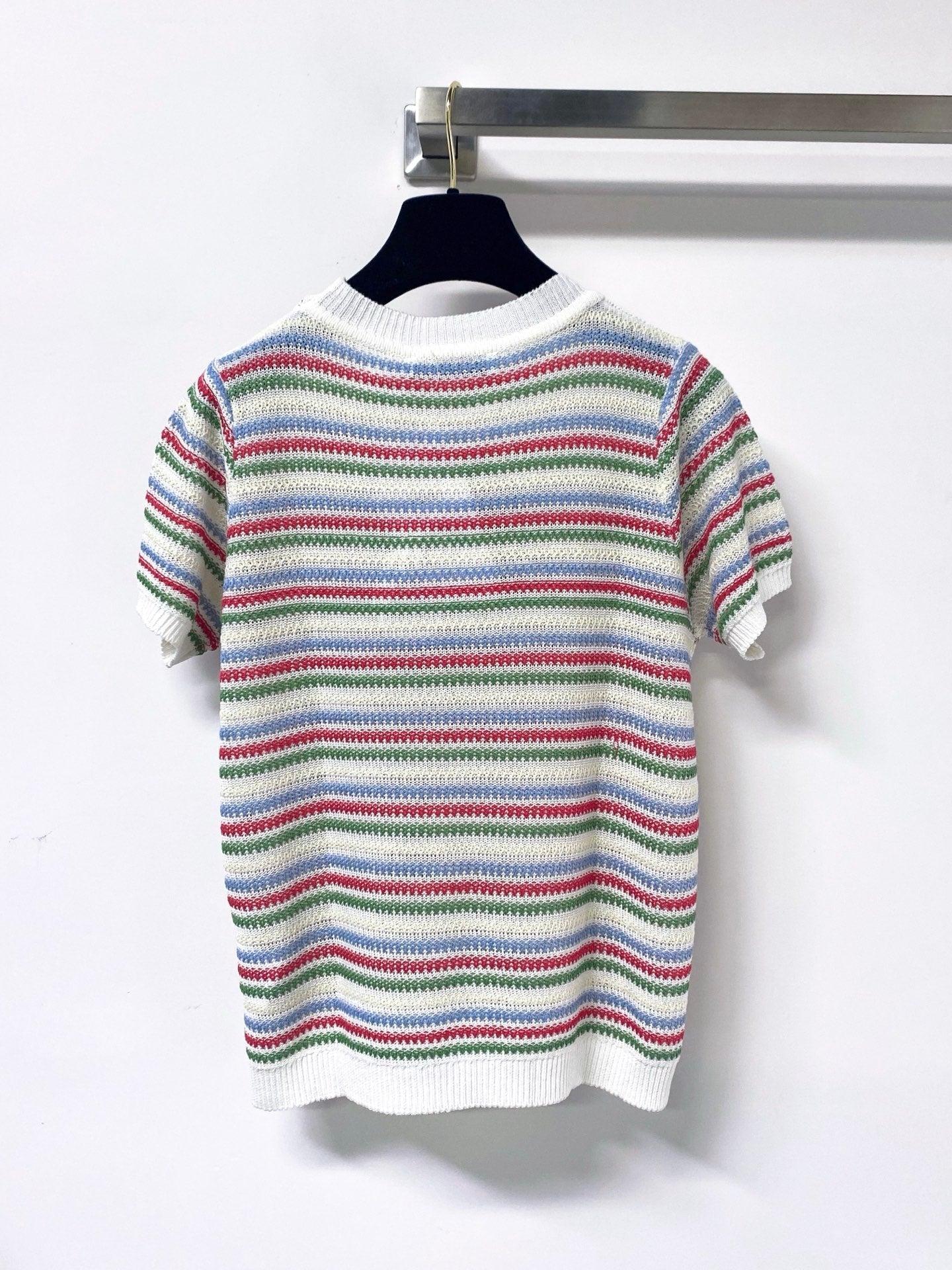 Dior 2026 Multi Color Striped Knit Short Sleeve T-shirt Wool Laine 405746