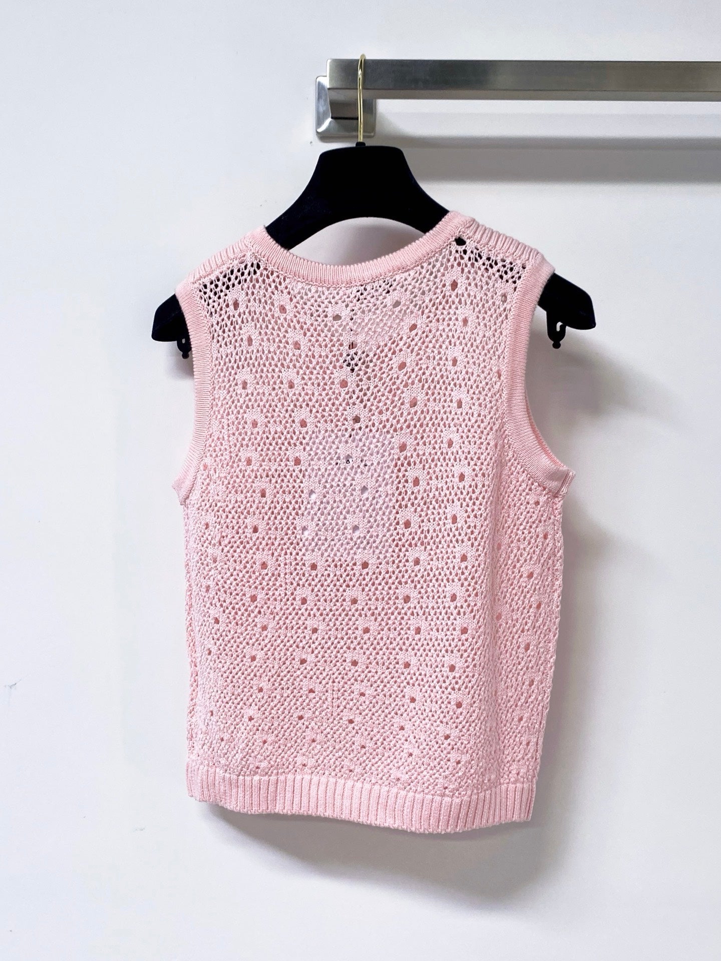 Chanel 2026 Sleeveless Crochet Knit Vest Logo Buttons 449832