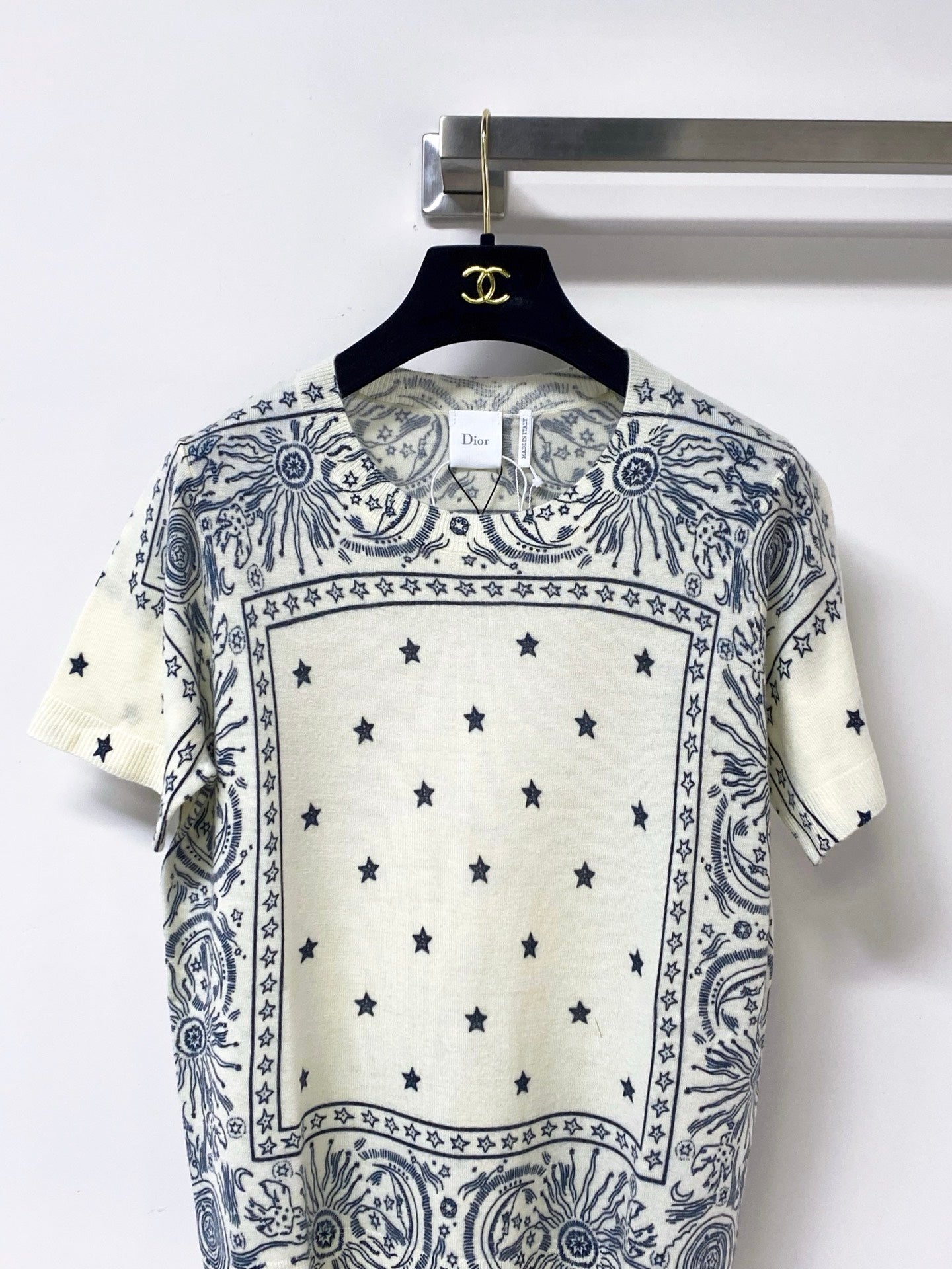 Dior 2026 Print Short-Sleeve T-Shirt Light Yellow Laine Wool 449823