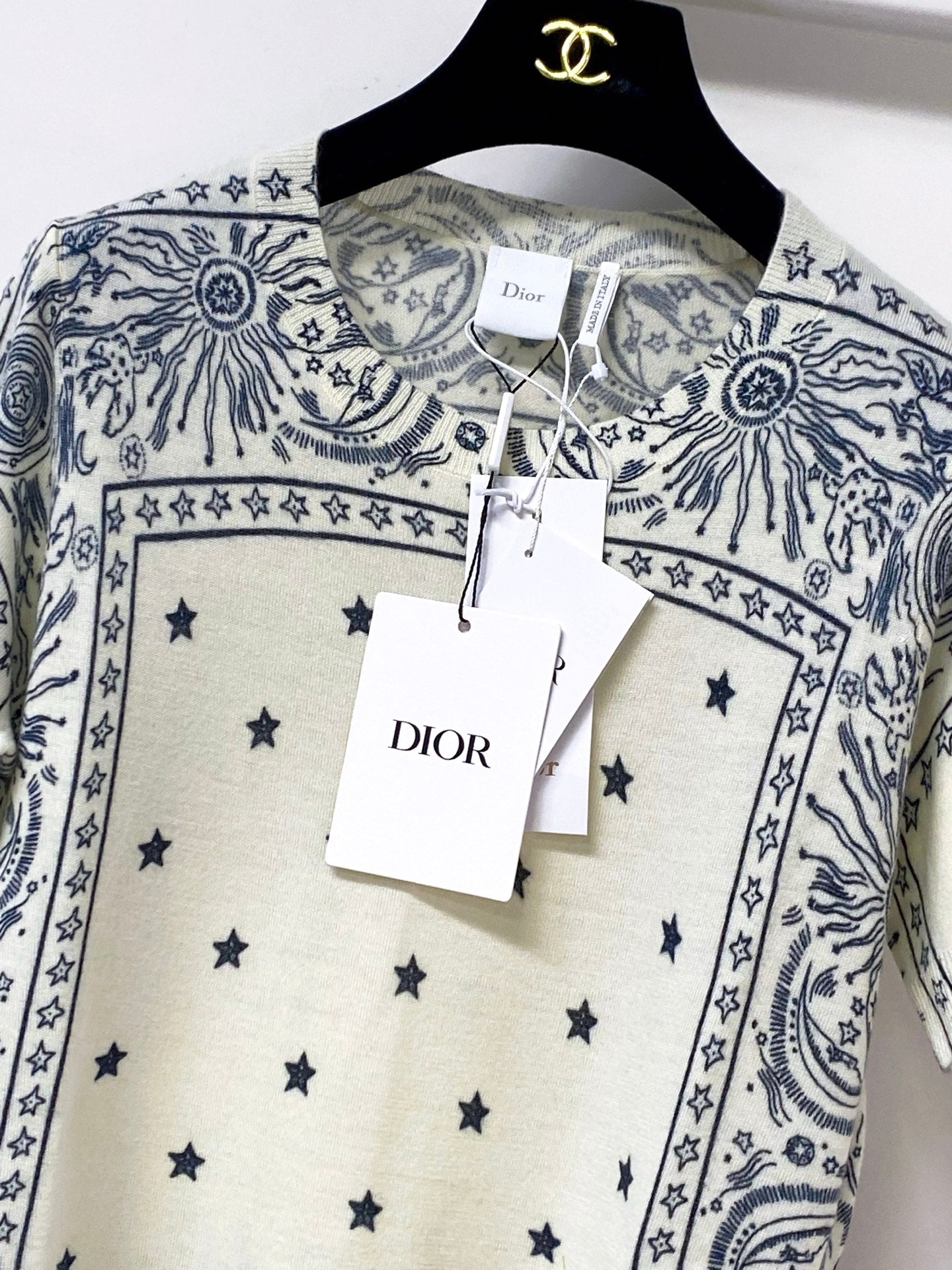 Dior 2026 Print Short-Sleeve T-Shirt Light Yellow Laine Wool 449823
