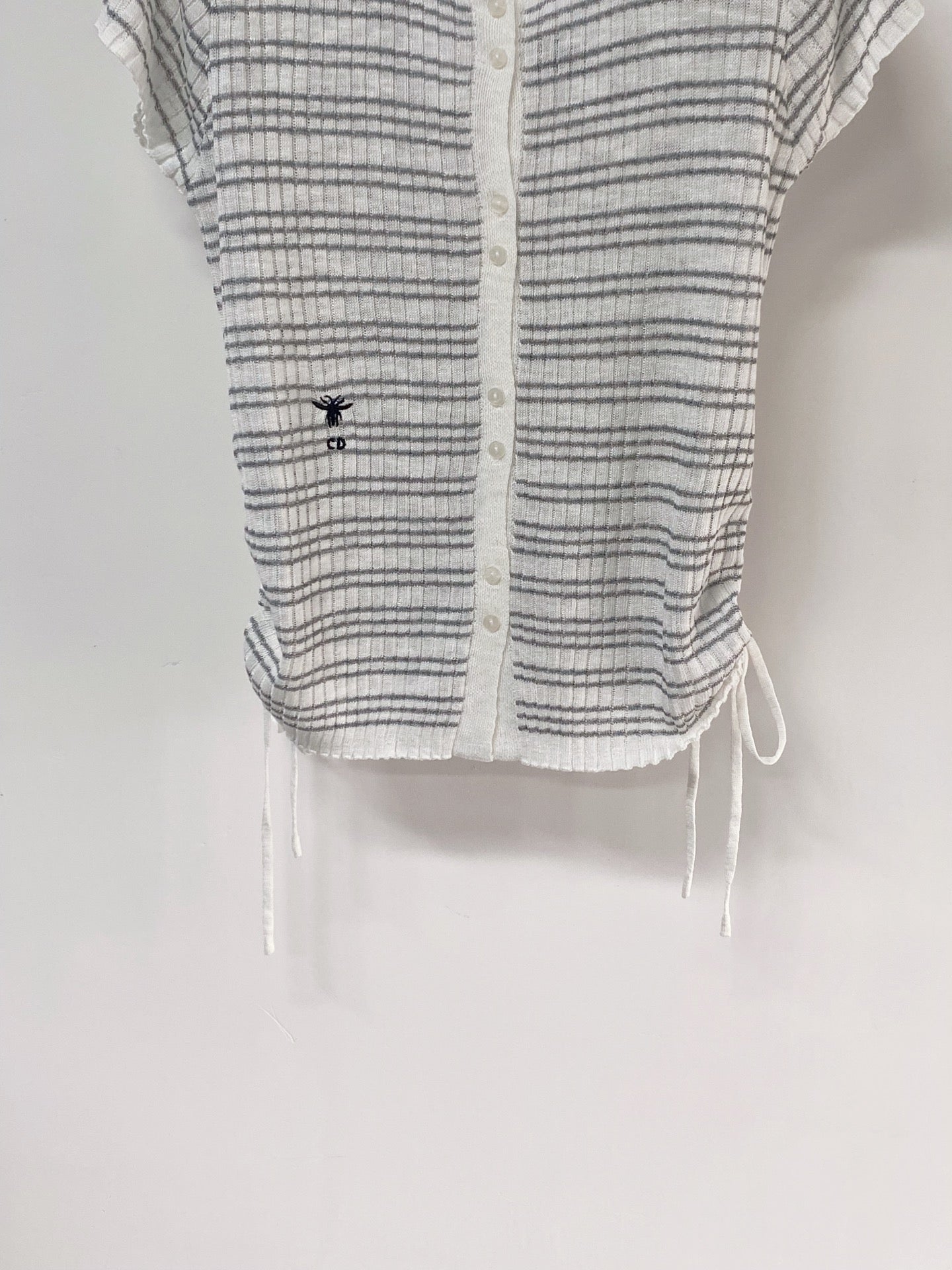 Dior 2026 Striped Short-Sleeve Cardigan White Grey Acrylic 463518