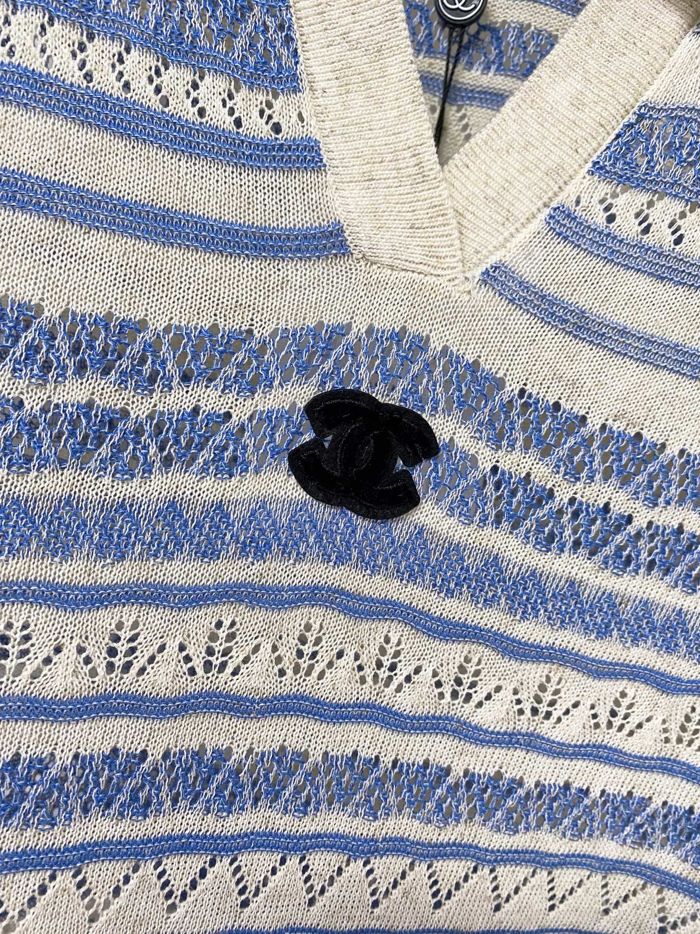 Chanel 2026 Strips Short-Sleeved Shirt Blue Flax Lelin 479950