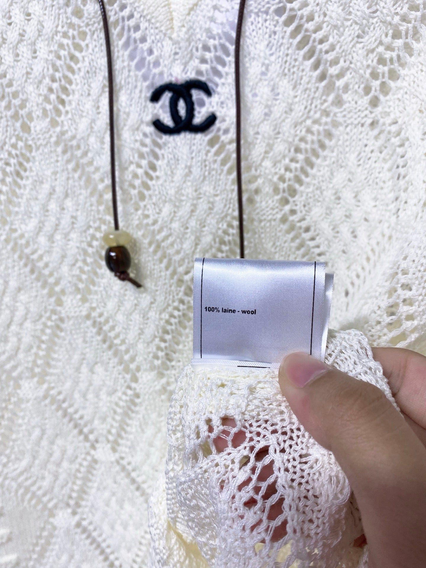 Chanel 2026 Hollow-Out Knit Top Drawstring Laine Wool 479951