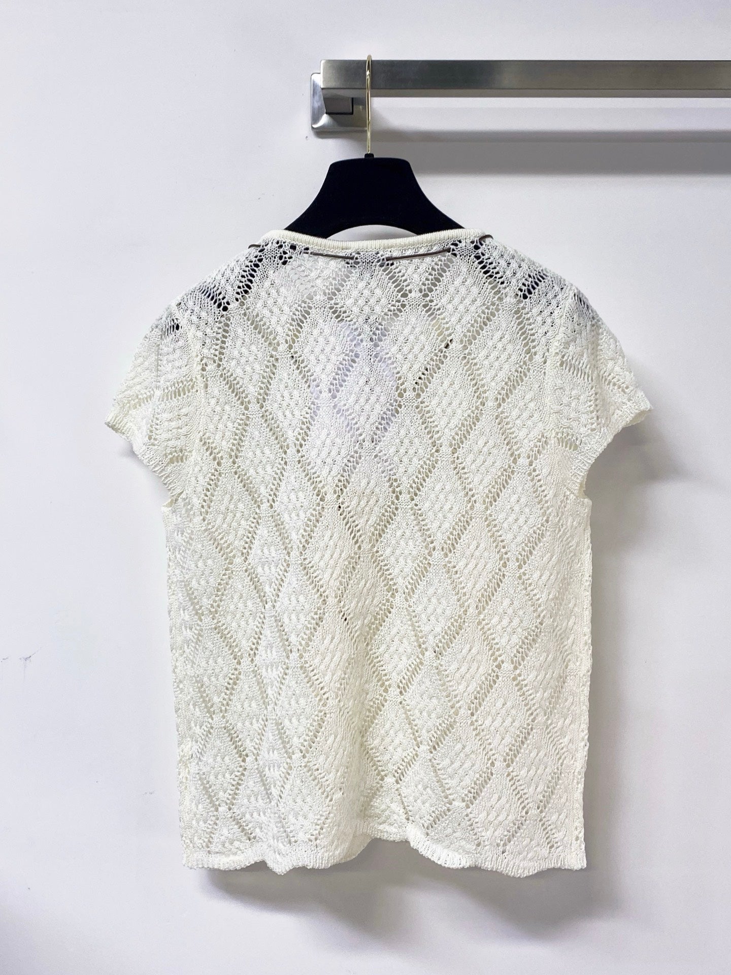 Chanel 2026 Hollow-Out Knit Top Drawstring Laine Wool 479951
