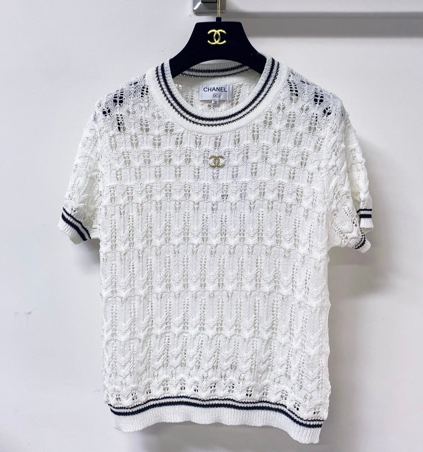 Chanel 2026 White And Black Short-Sleeved Shirt Wool 479934