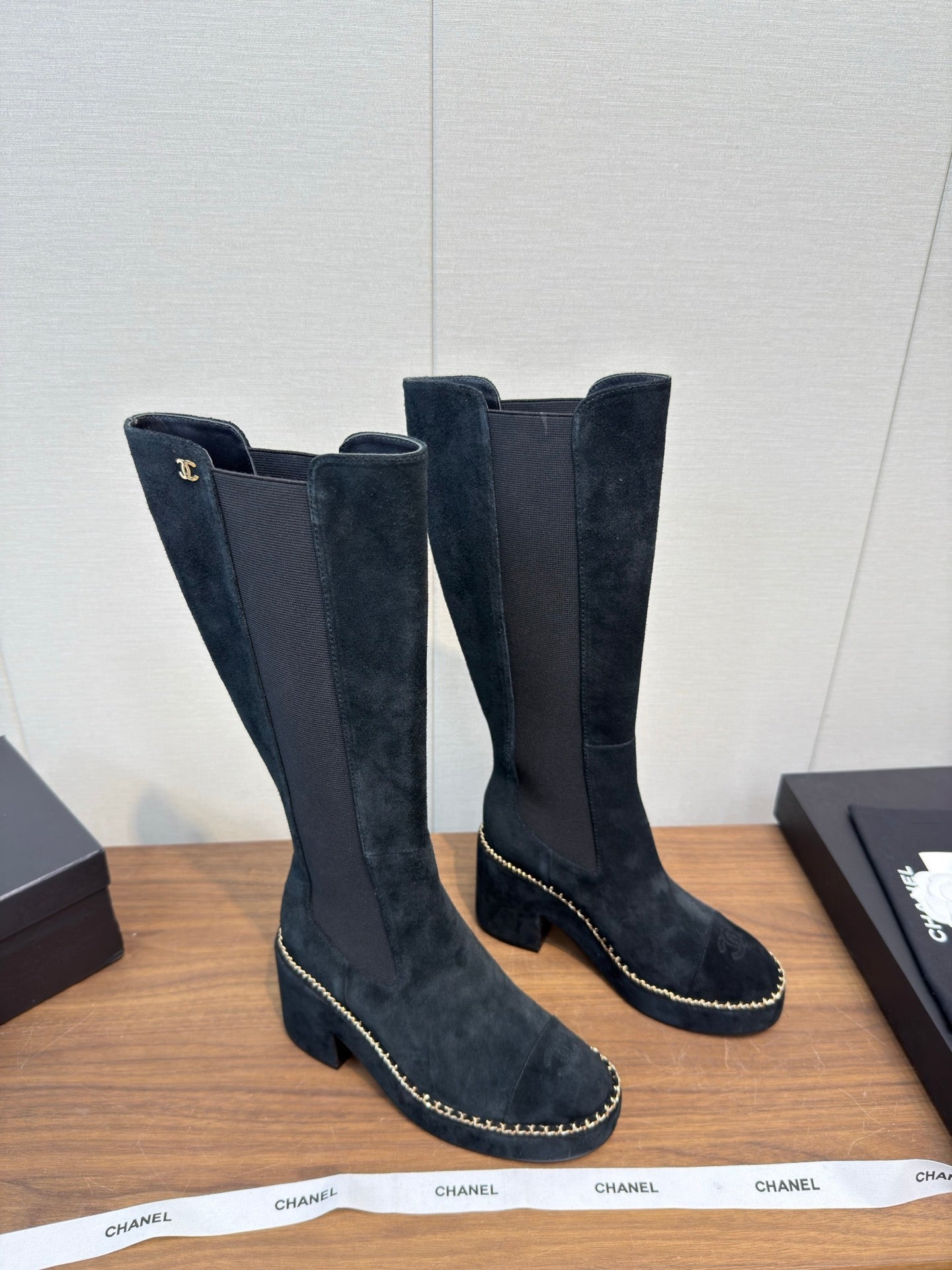 Chanel High Boot Black Suede 465607