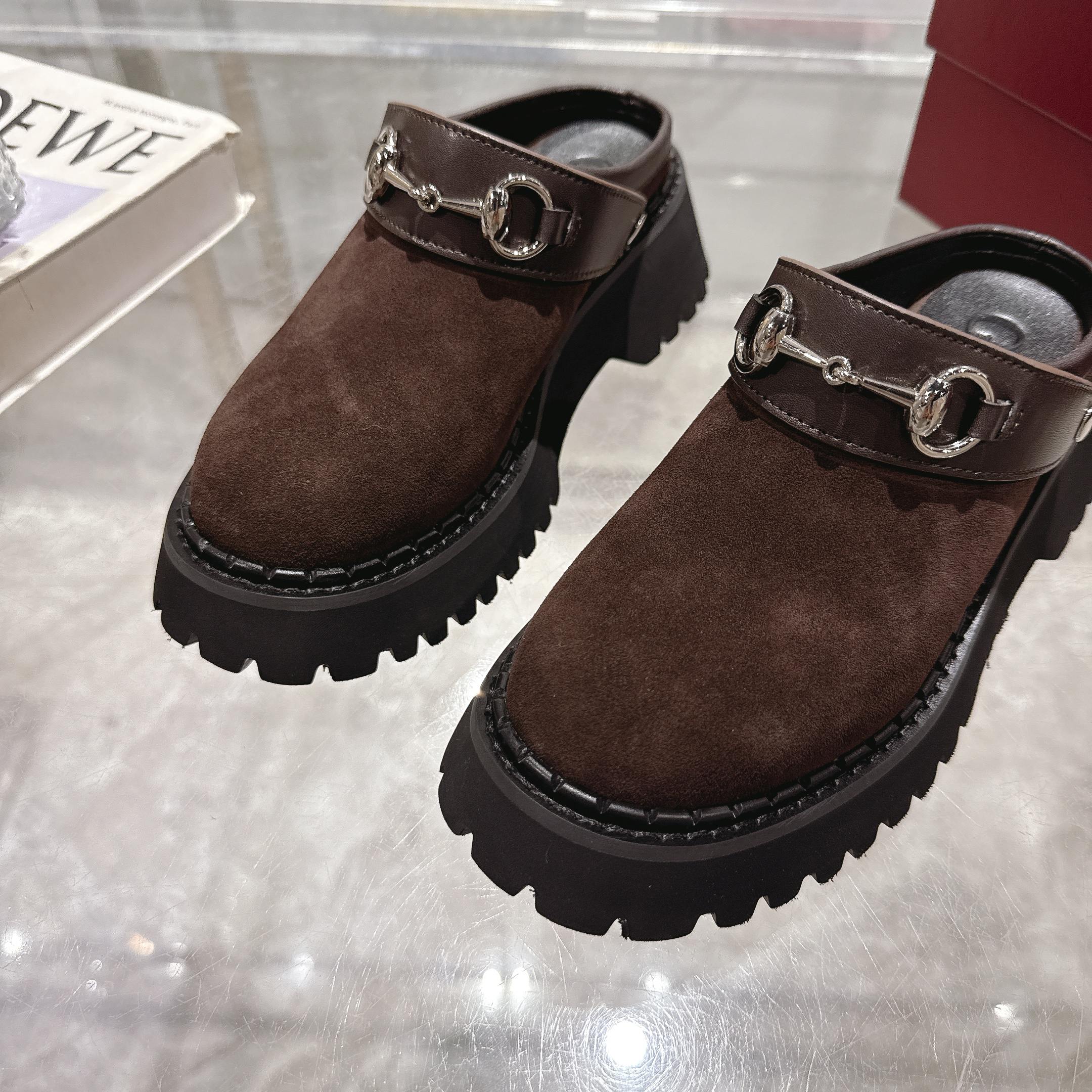 GG 2025 Horsebit Dark Brown mix Black Suede Sheepskin 416543