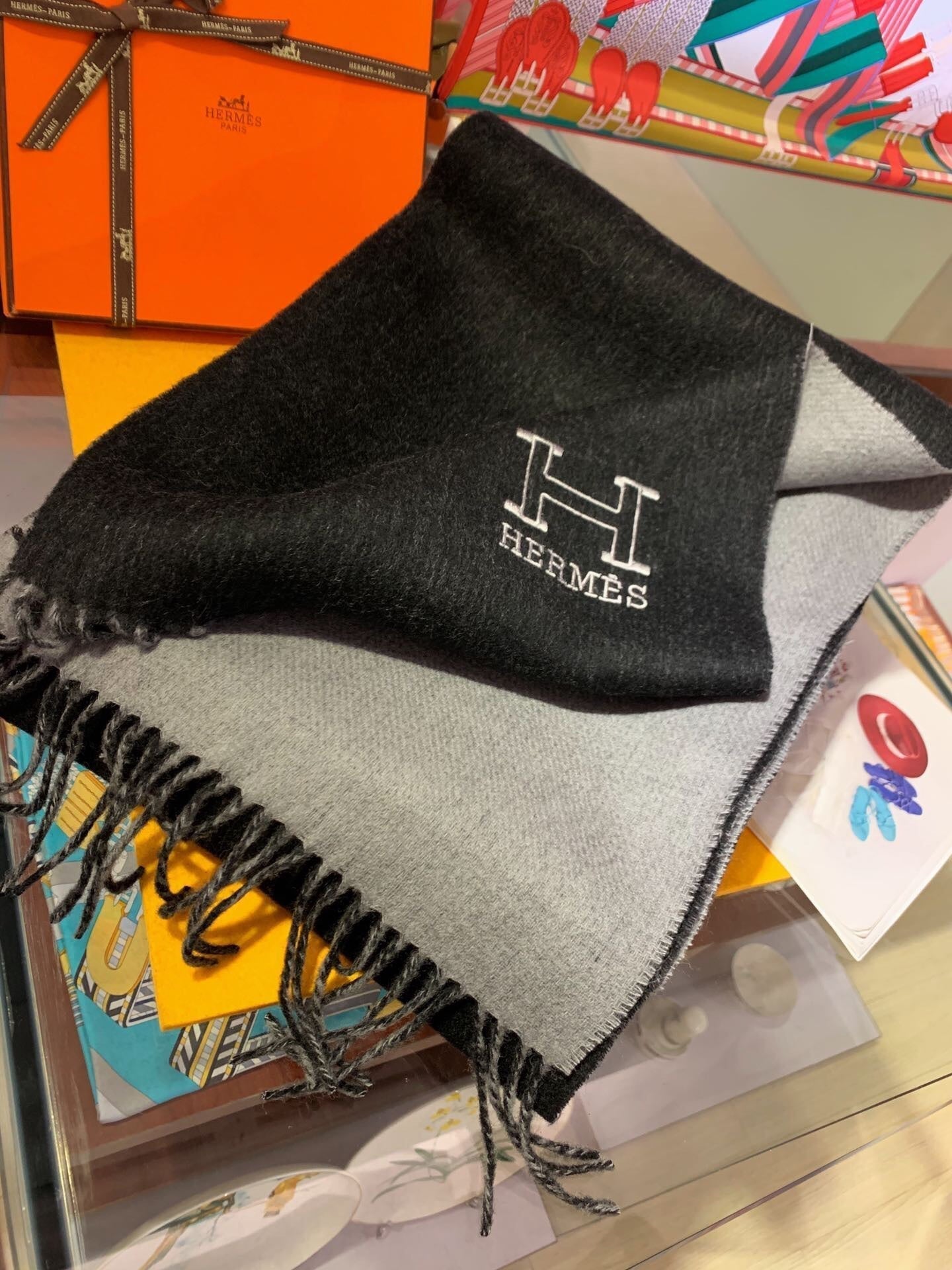Scarf 200 CM In Black Mix Grey Cashmere  394774