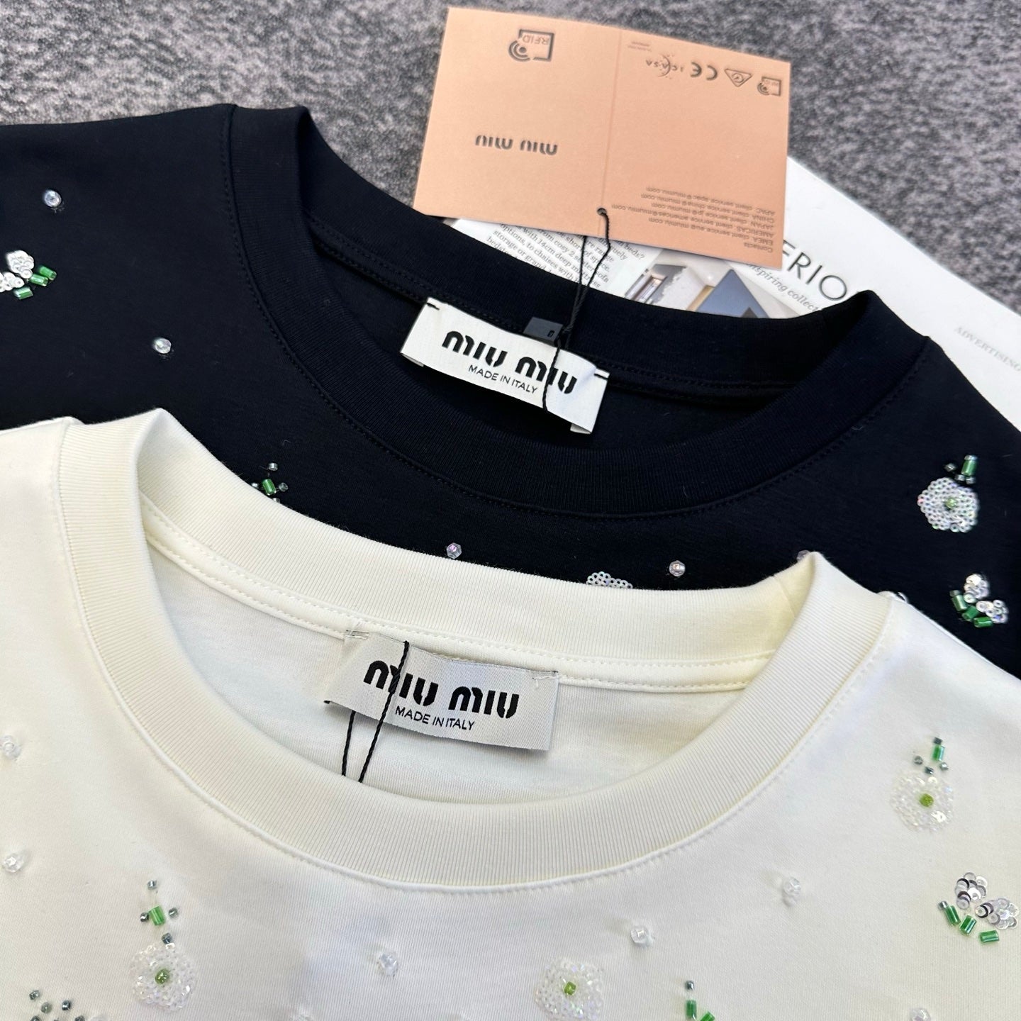 Miumiu 2026 Floral Embroidered Short-Sleeve T-Shirt Cotton 374766
