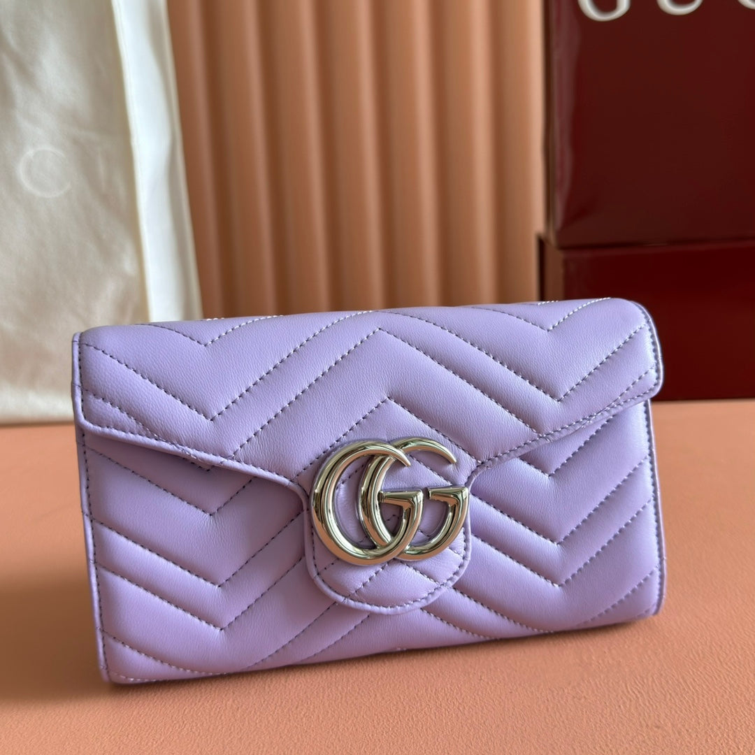Gucci Marmont Chain Wallet Purple  Cowhide 254971