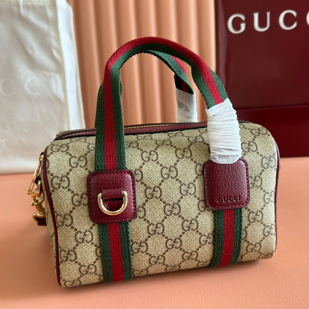 Gucci Boston Bag 20 Beige Brown Denim Fabric 271896
